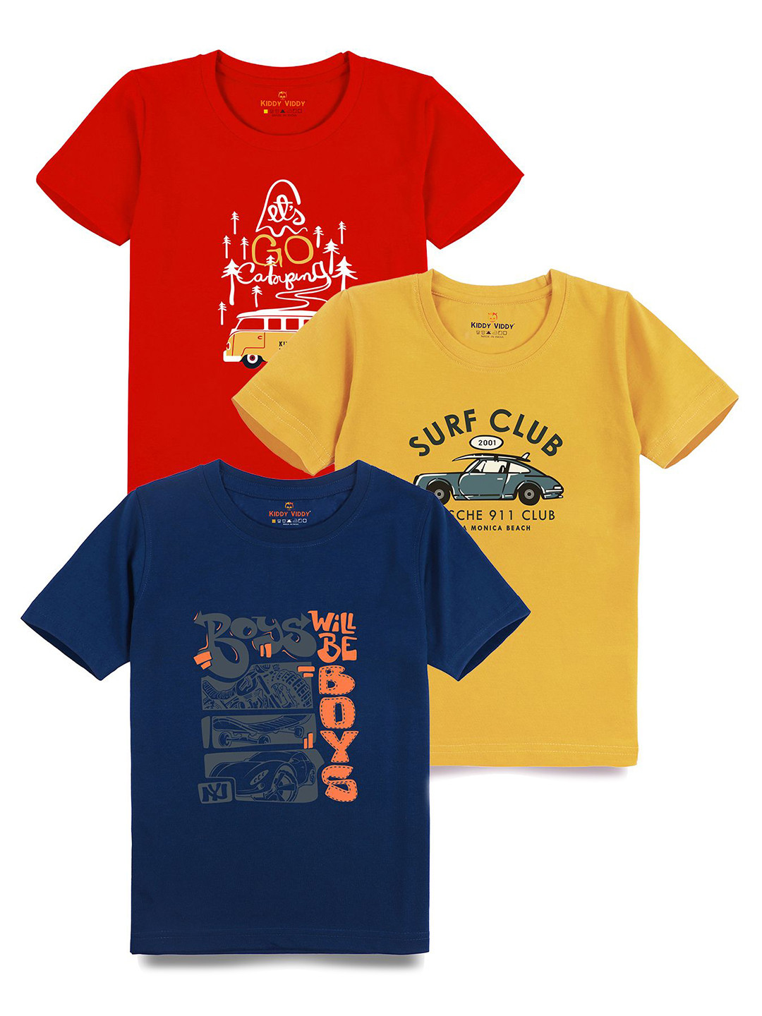 

AUSK Boys Pack Of 3 Graphic Printed Round Neck Cotton T-Shirts, Yellow