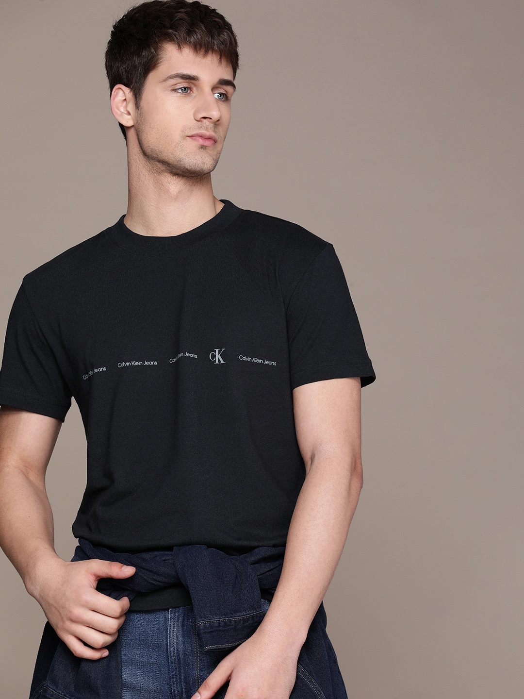 

Calvin Klein Jeans Brand Logo Printed Pure Cotton T-shirt, Black