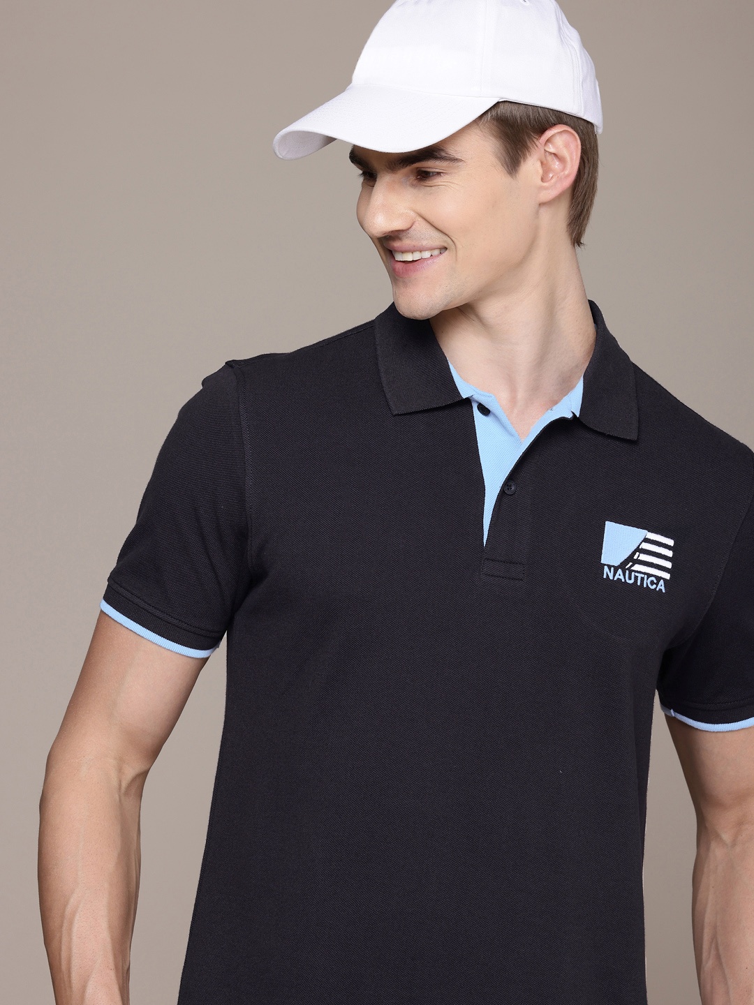 

Nautica Polo Collar Pure Cotton T-shirt, Navy blue