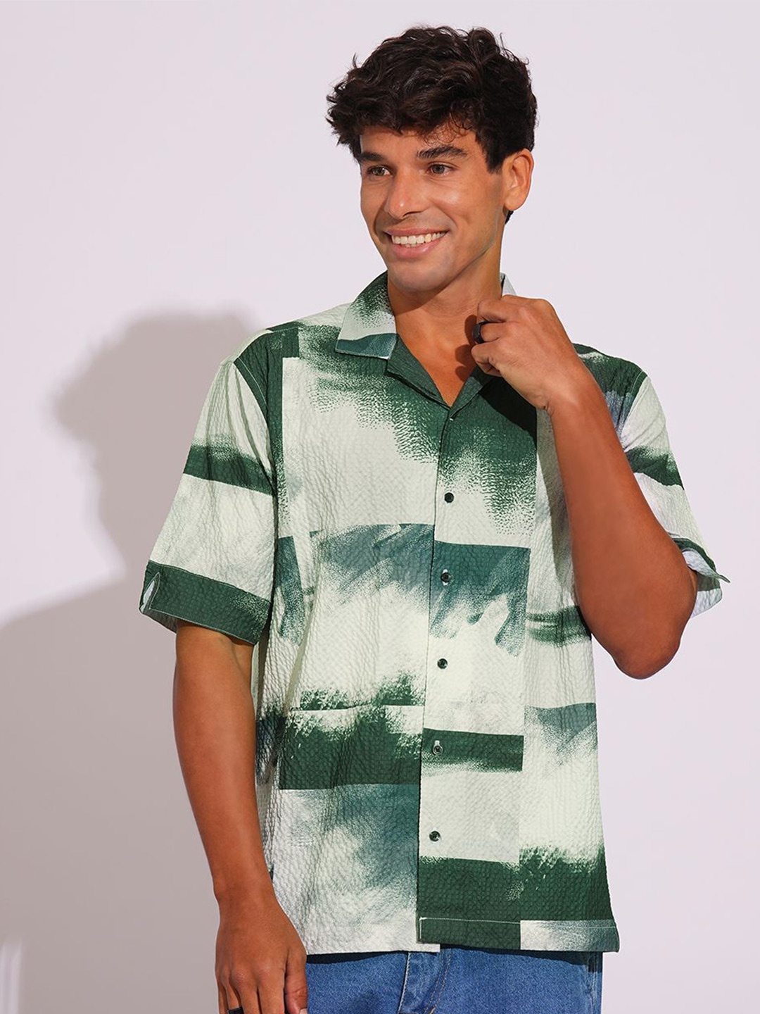 

BWOLVES Men Opaque Printed Casual Shirt, Green