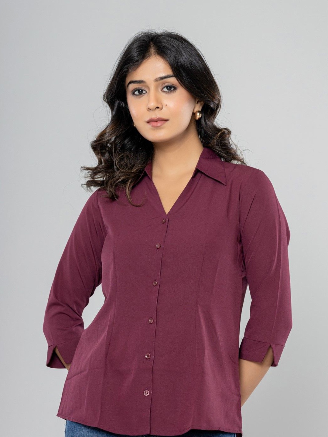 

Aanys Culture Women Classic Opaque Formal Shirt, Burgundy