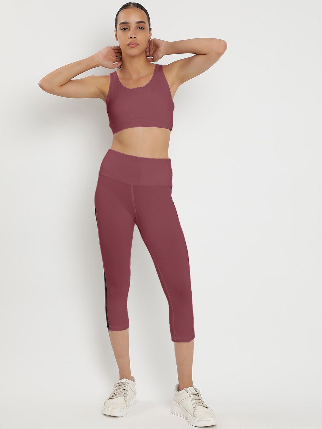 

Wearjukebox Sports Bra & High Rise Crop Leggings Tracksuits, Pink