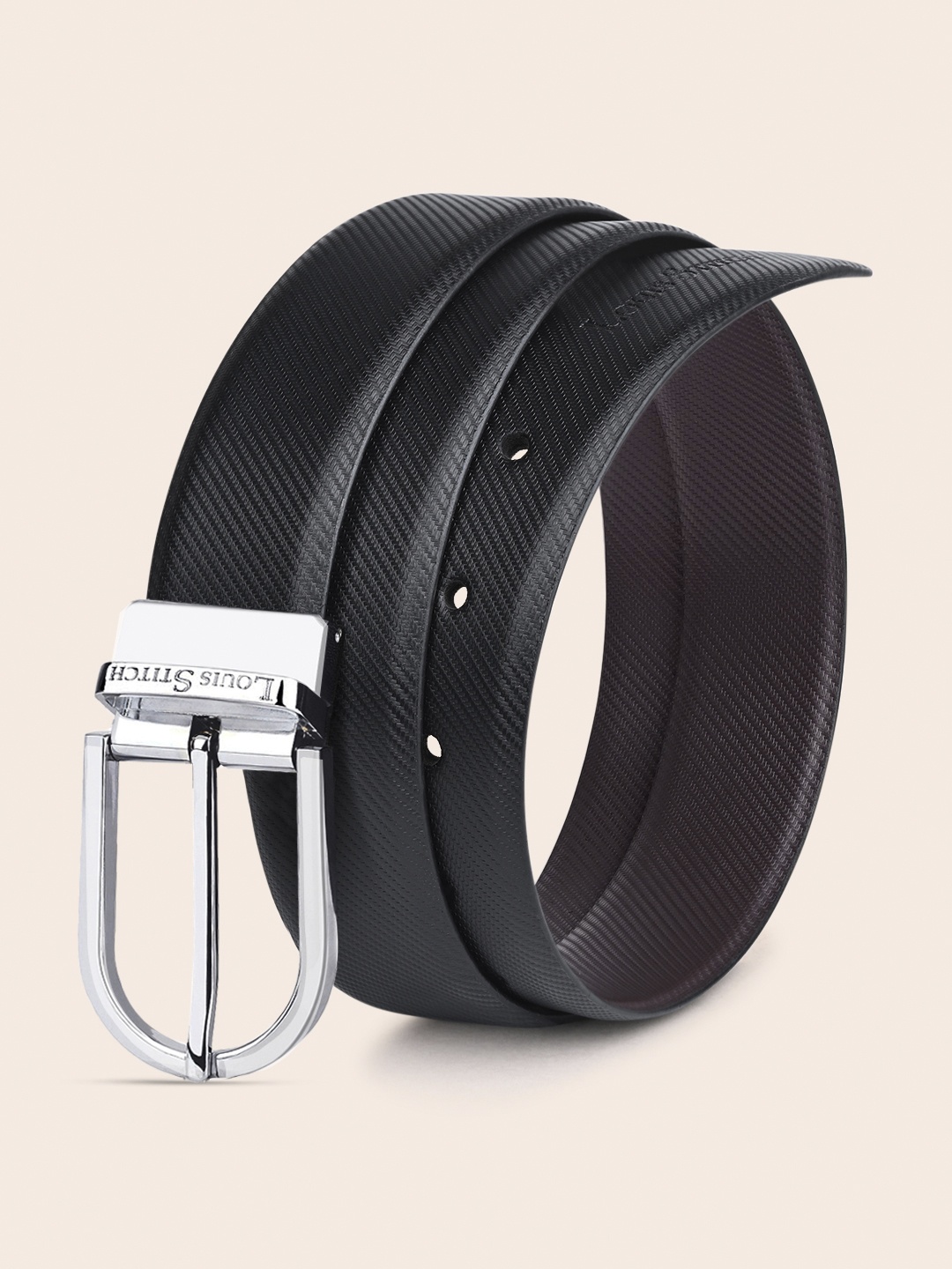 

LOUIS STITCH Men Textured Leather Formal Reversible Belts, Black