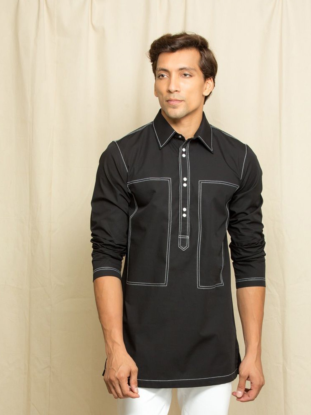 

ECHKE Men Custom Opaque Casual Shirt, Black