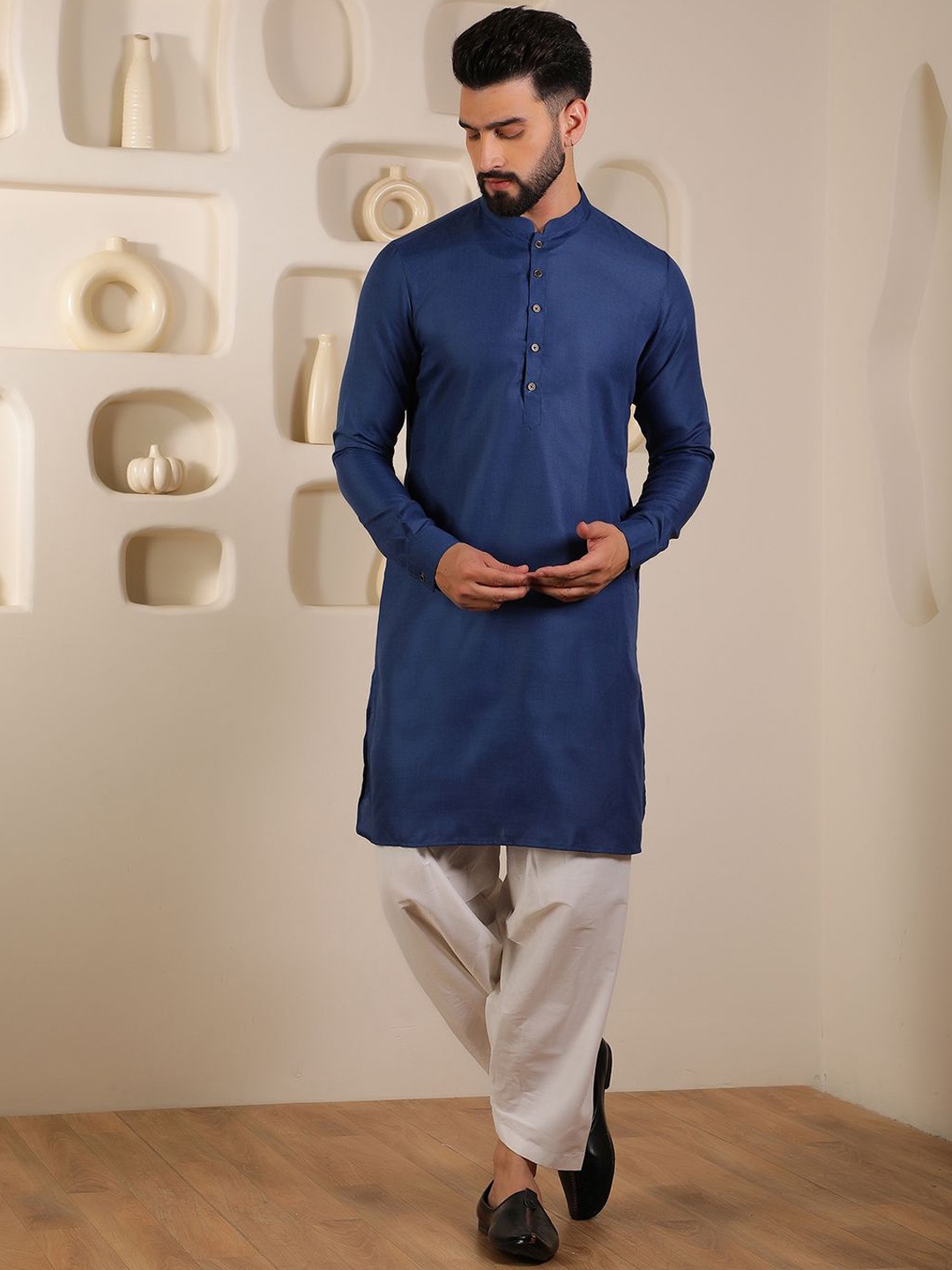 

Anouk Men Regular Kurta with Salwar, Navy blue