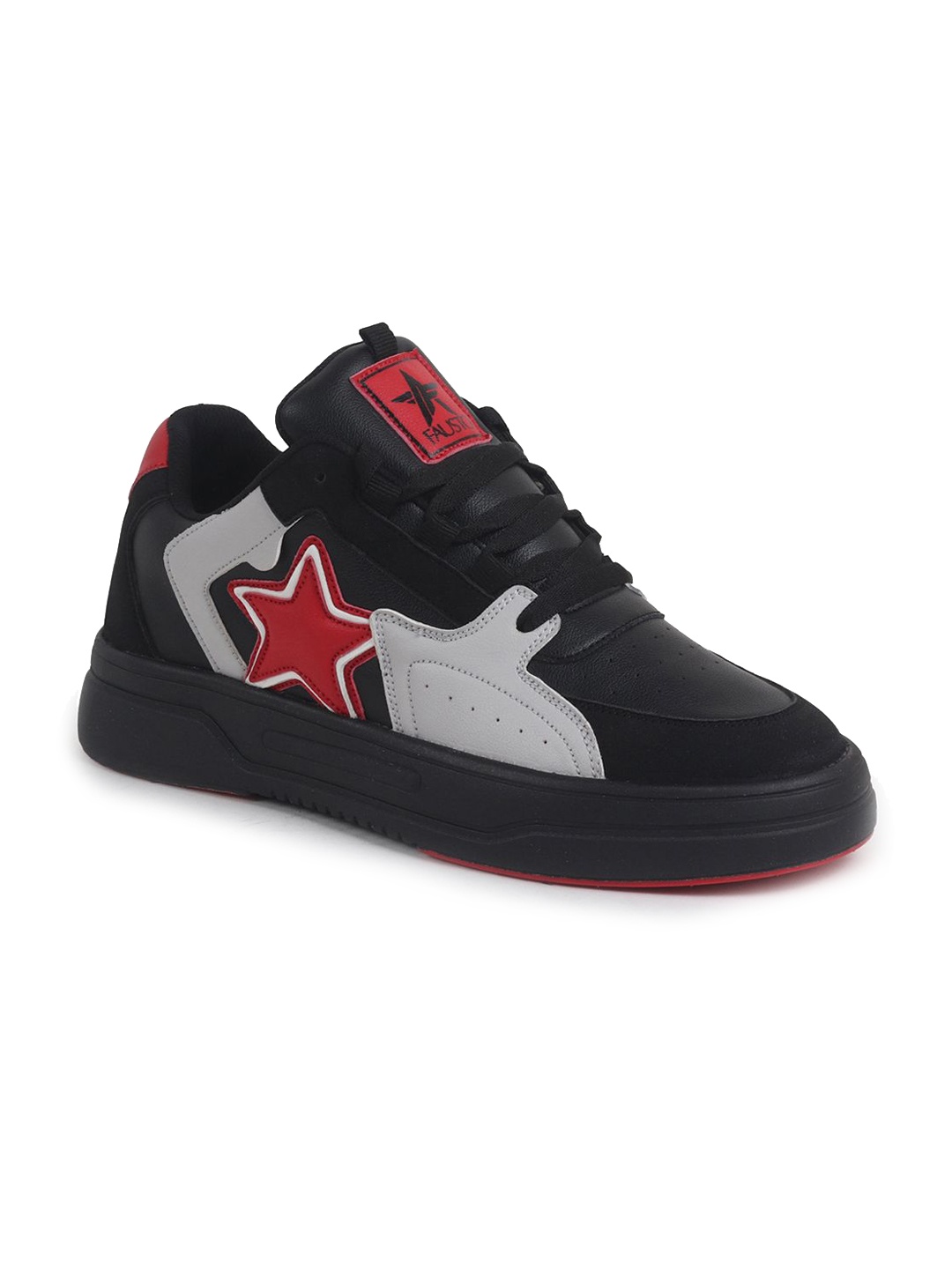 

FAUSTO Men Colourblocked PU Lightweight Mid Top Sneakers Casual Shoes, Black