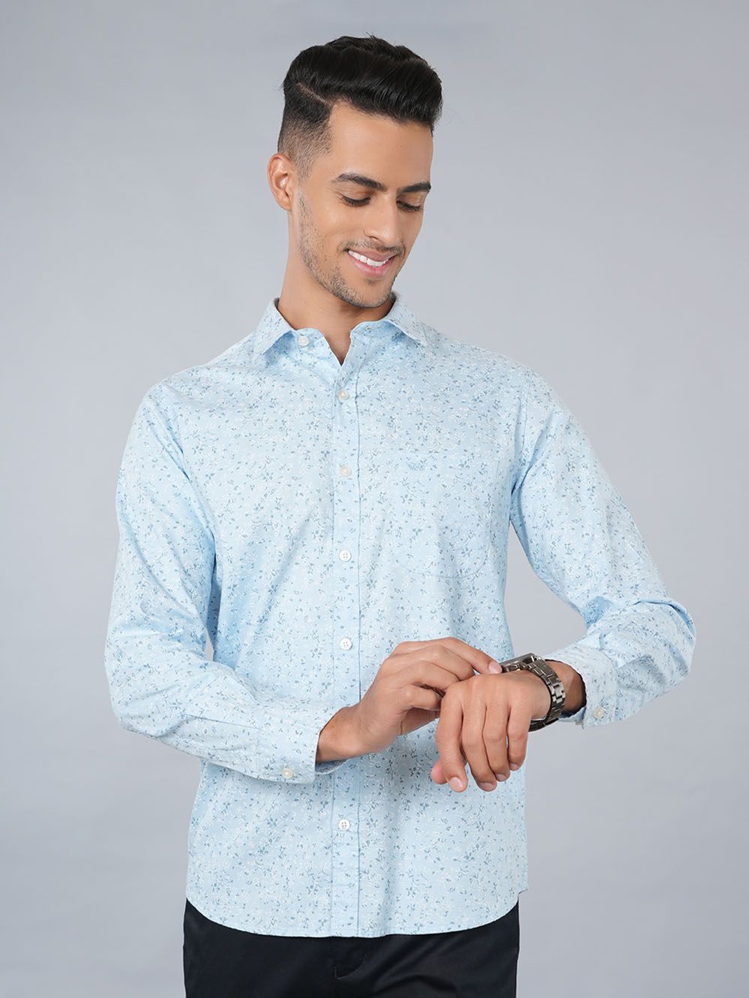 

Ostermann Men Opaque Printed Casual Shirt, Blue