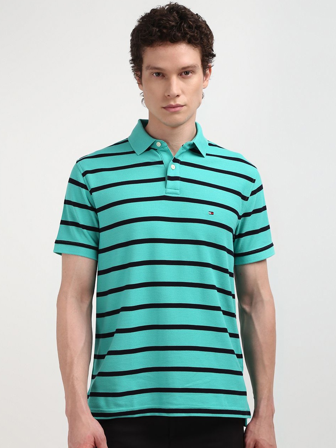 

Tommy Hilfiger Men Striped Polo Collar T-shirt, Green