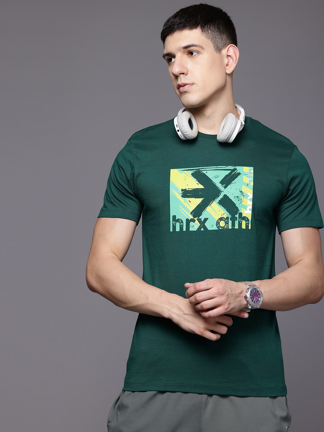 

HRX by Hrithik Roshan Printed Pure Cotton T-shirt, Green