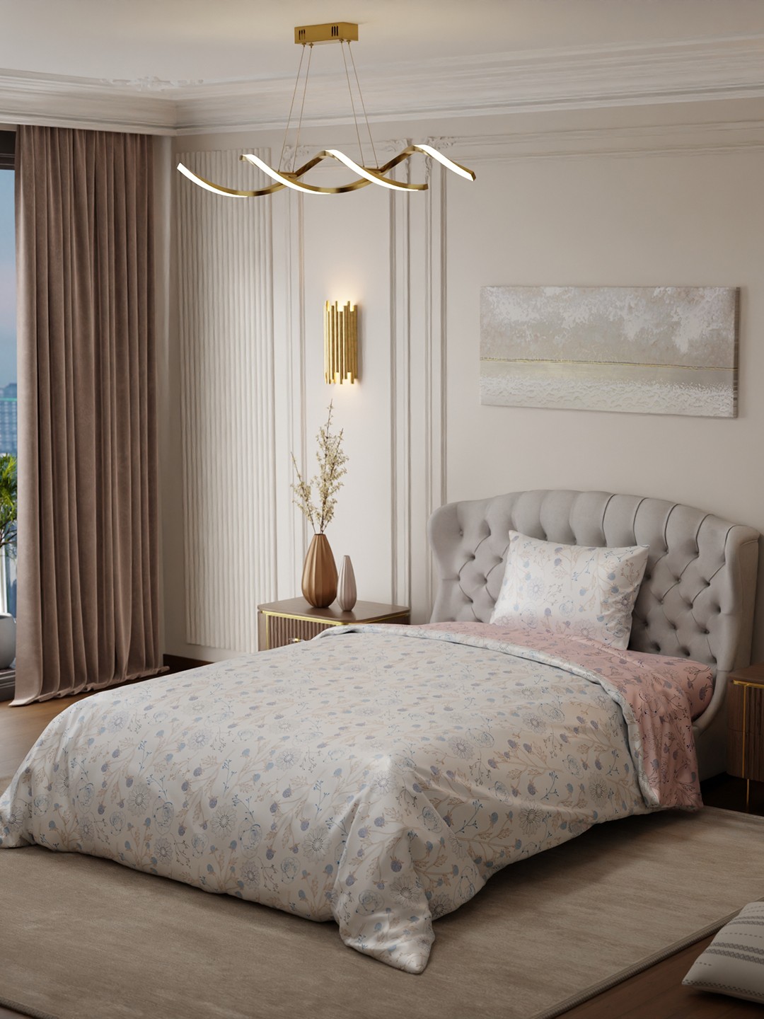 

Stoa Paris Elegance Peach Floral AC Room 150 GSM Single Bed Satin Comforter