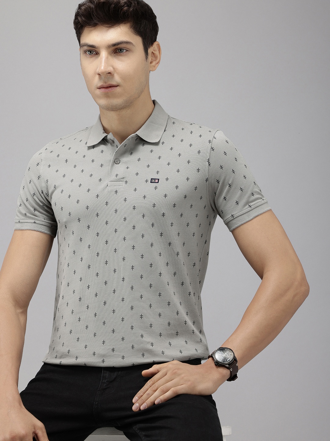 

Arrow Printed Polo Collar Pure Cotton T-shirt, Grey