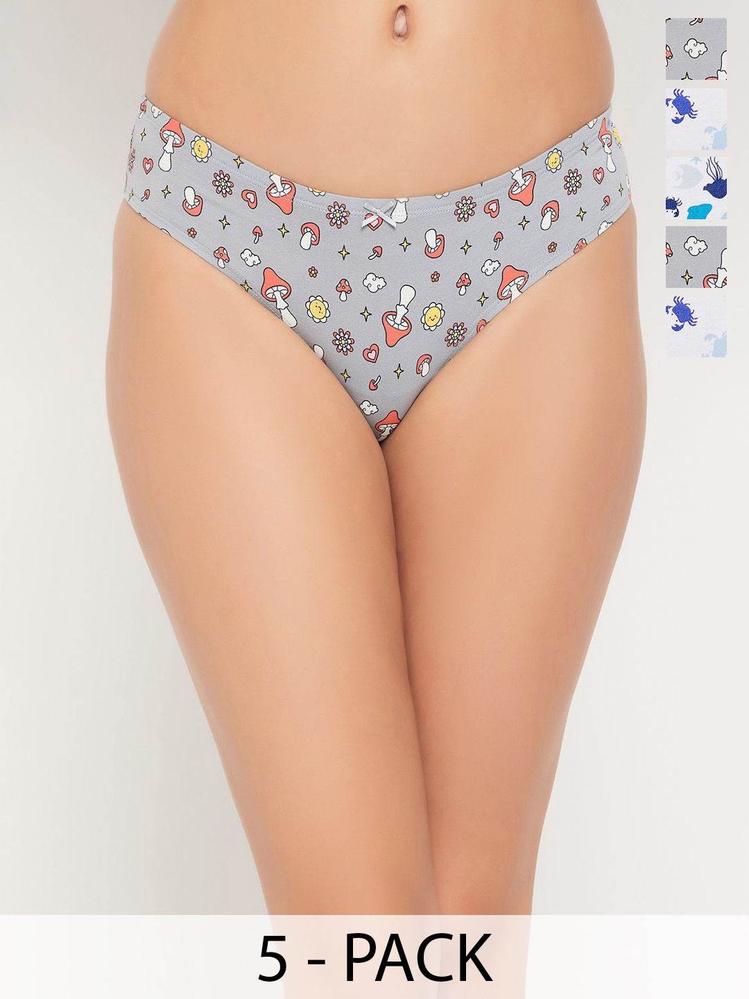 

Clovia Pack Of 5 Printed Cotton Low-Rise Thongs Briefs, White