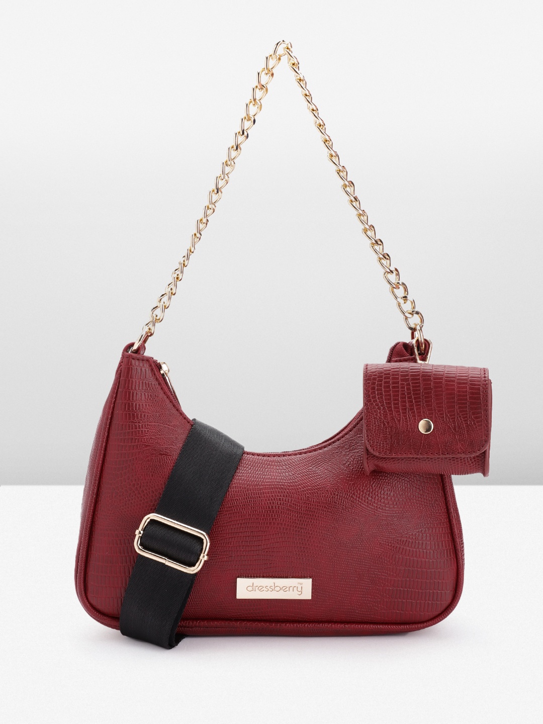 

DressBerry Snake Skin Textured Structured Shoulder Bag, Maroon
