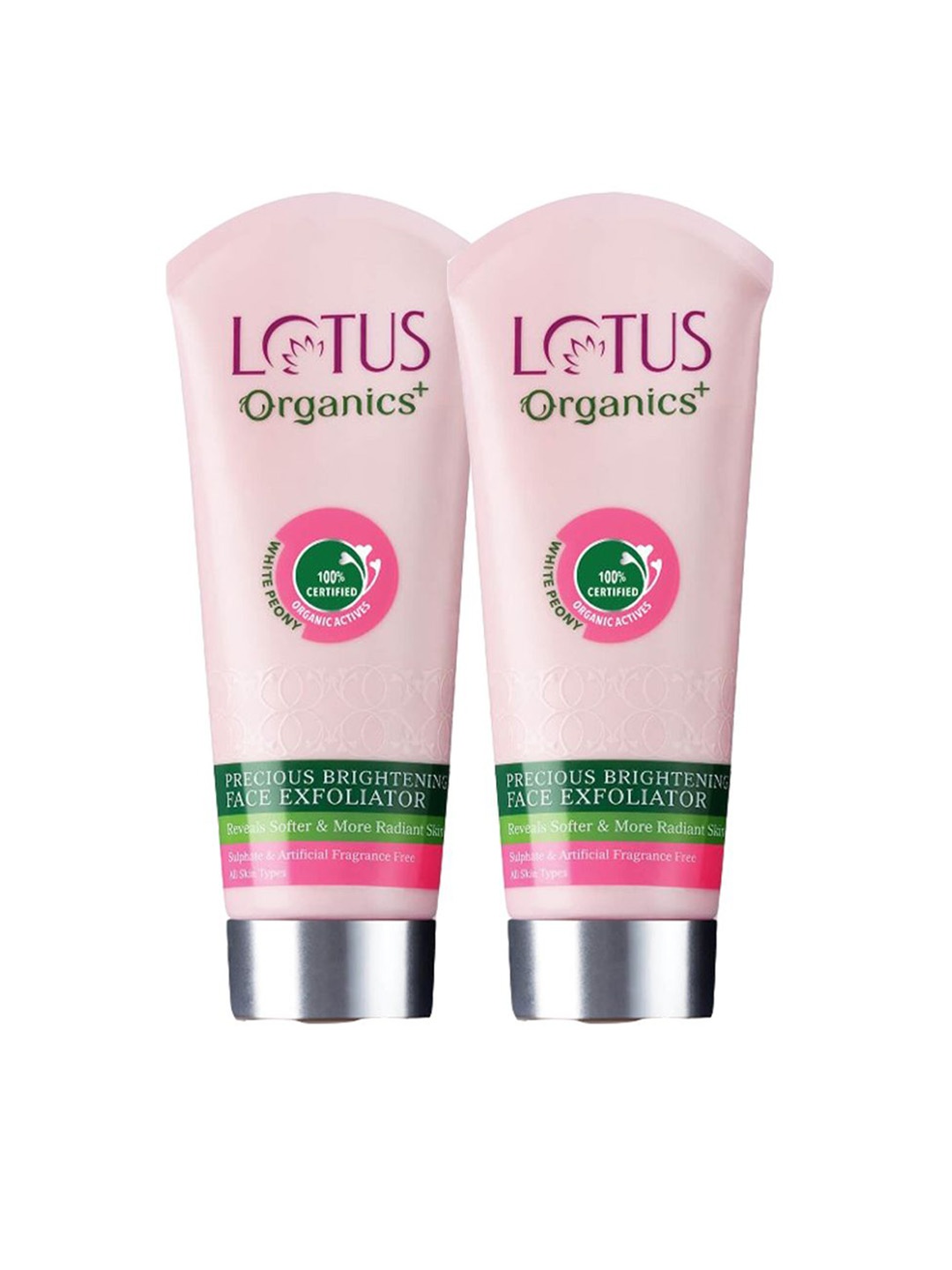 

Lotus Organics+ Set Of 2 Precious Brightening Face Exfoliator-100g Each, Pink