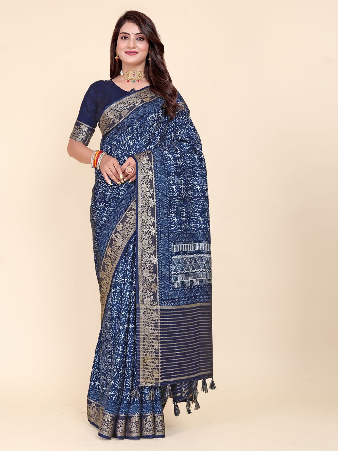 

ETHNIC TODAY Ethnic Motifs Zari Saree, Blue