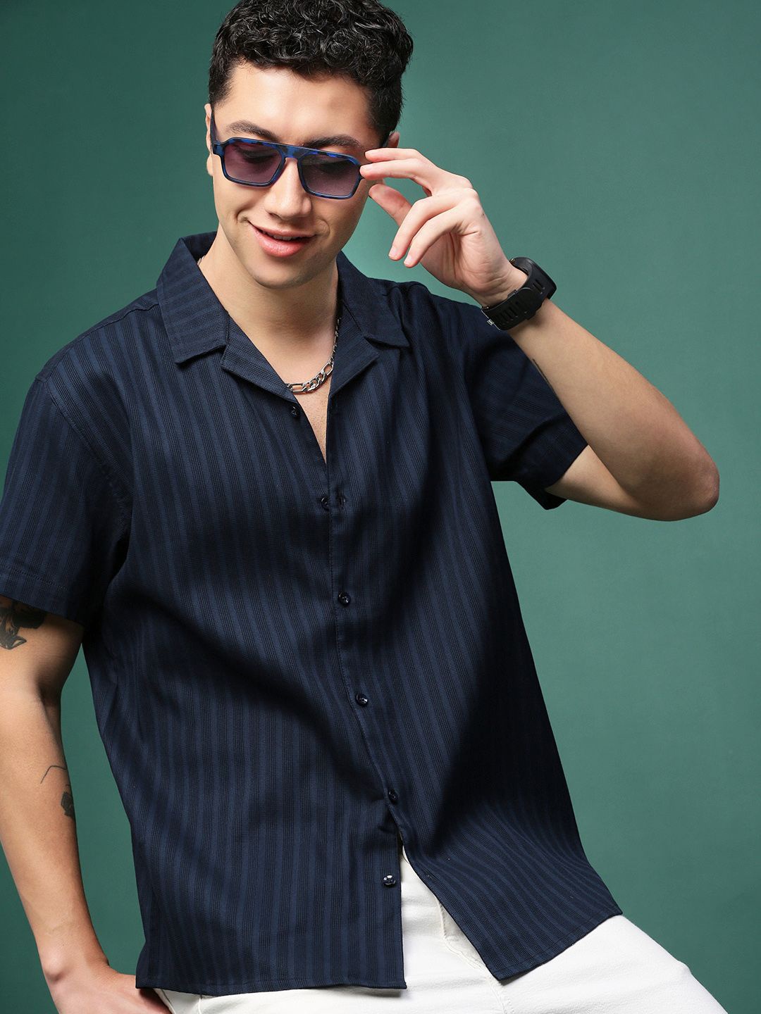 

SHOWOFF Men Standard Opaque Casual Shirt, Navy blue