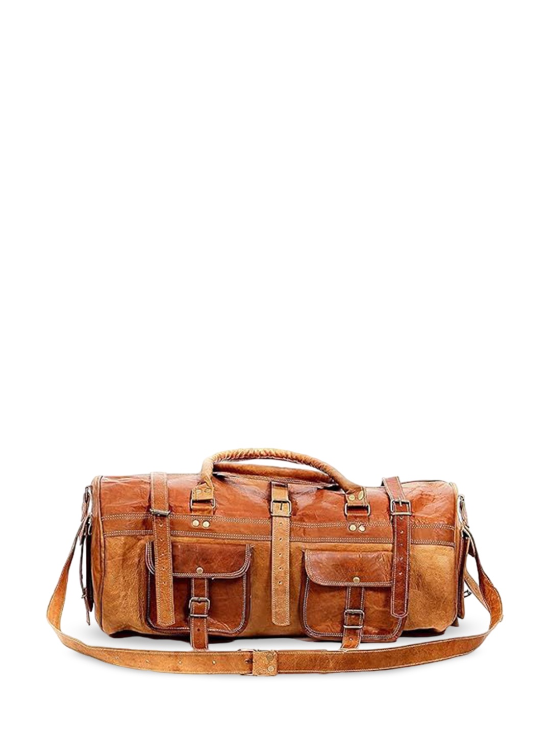 

PRANJALS HOUSE Textured Large Casual Leather Duffel Bag, Brown