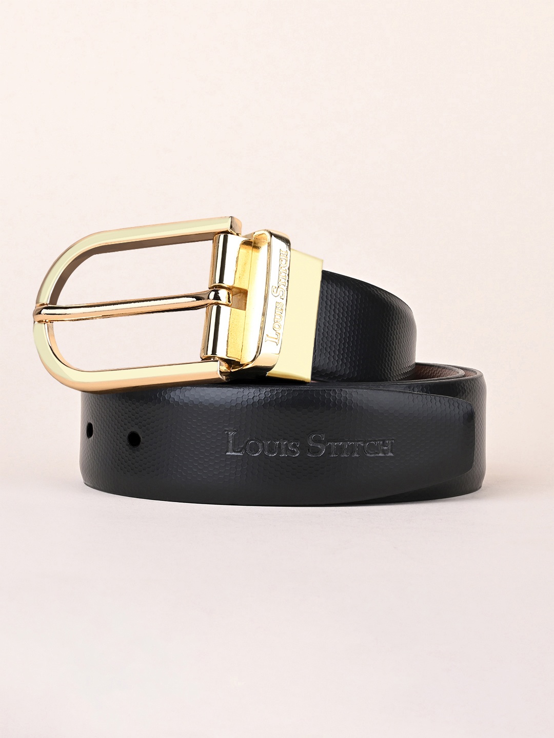 

LOUIS STITCH Men Textured Leather Formal Reversible Belts, Black