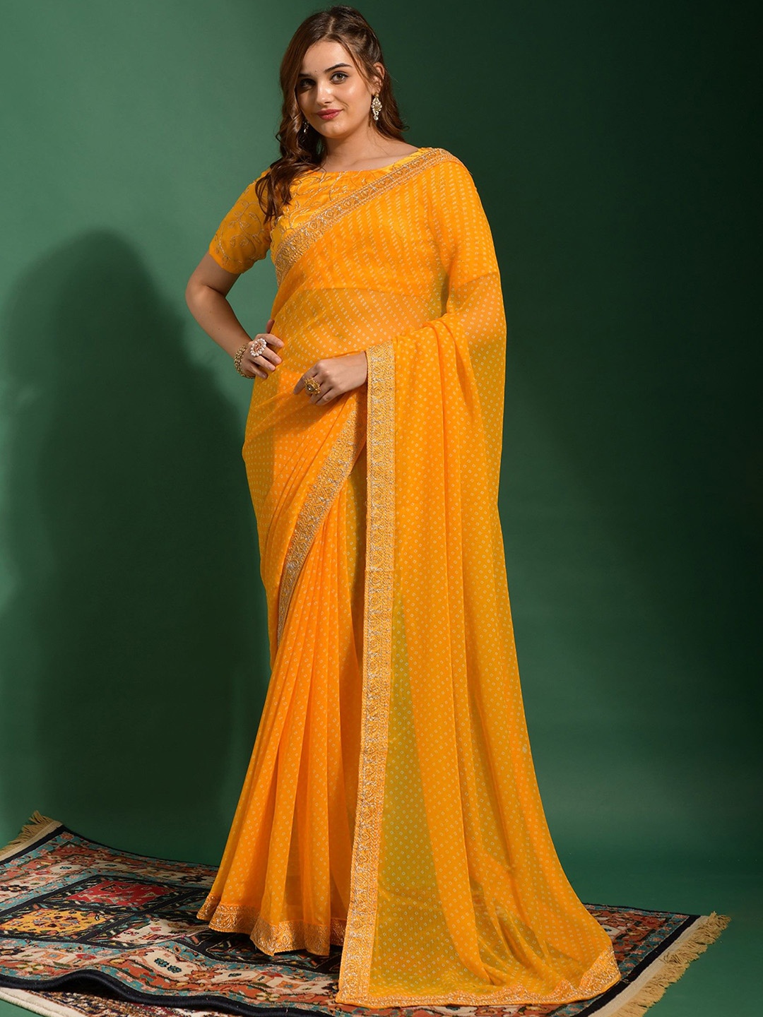 

Panzora Bandhani Embroidered Saree, Yellow