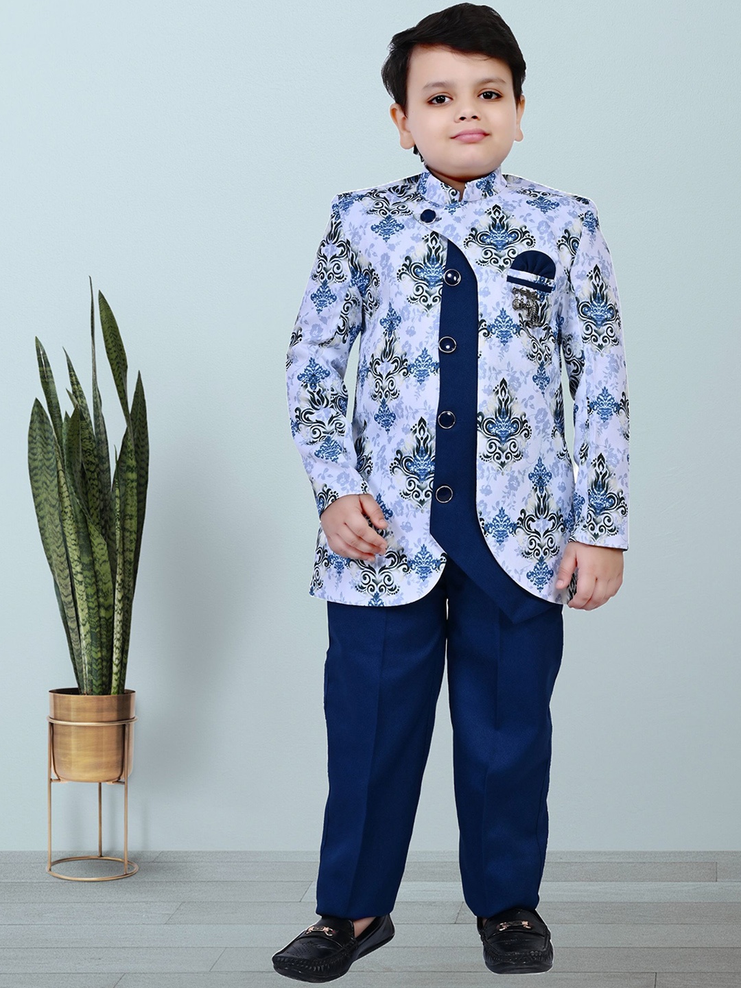 

BAESD Boys Printed Sherwani Set, Navy blue