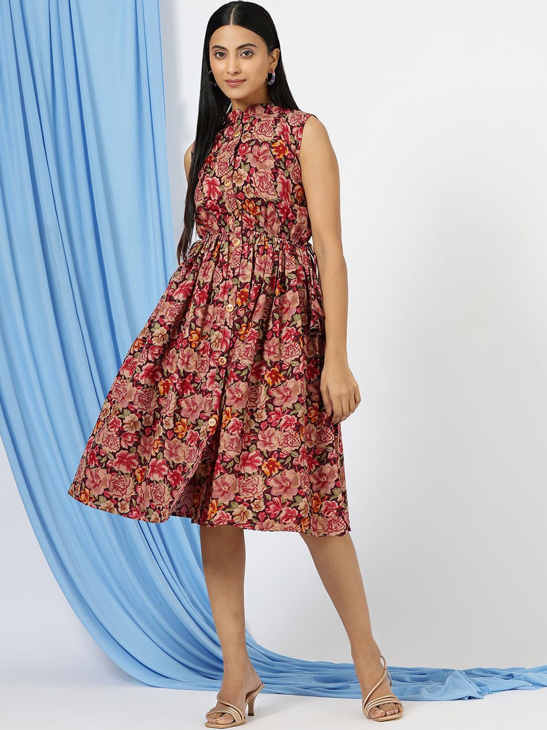 

Ekta Textiles Floral Print Midi Gown Dress, Maroon