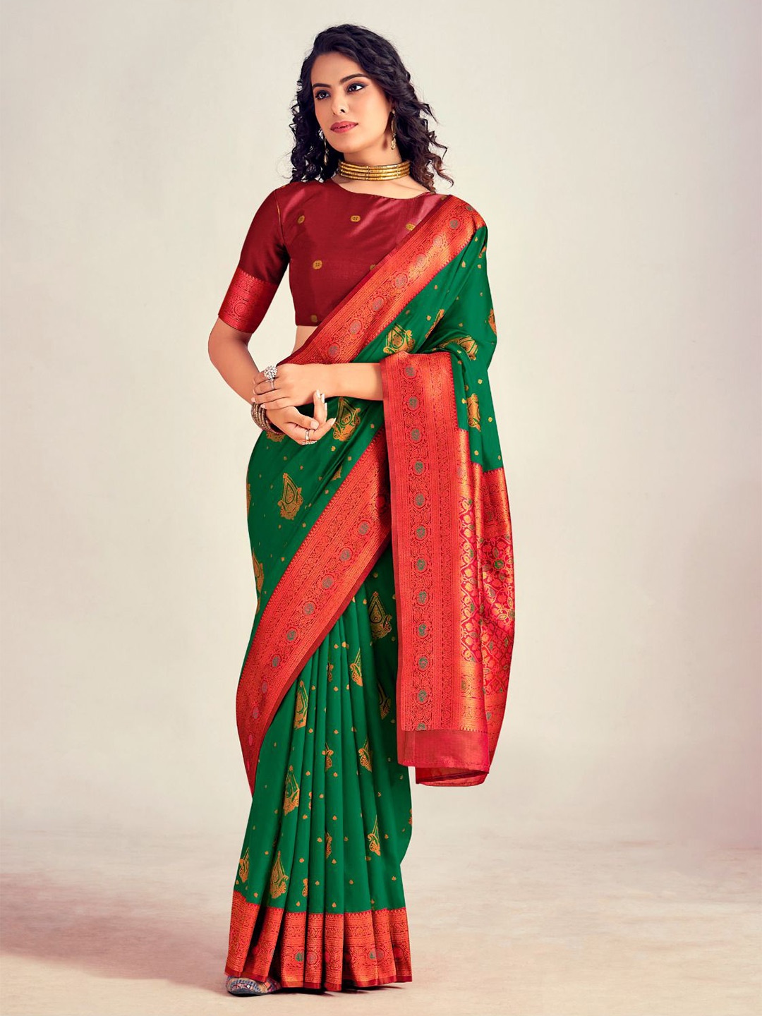 

NK Textiles Woven Design Zari Kanjeevaram Saree, Green