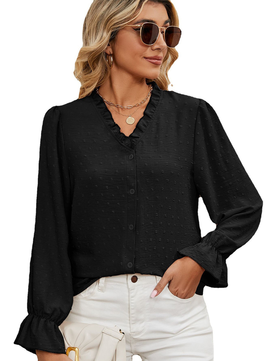 

StyleCast Chiffon Shirt Style Top, Black