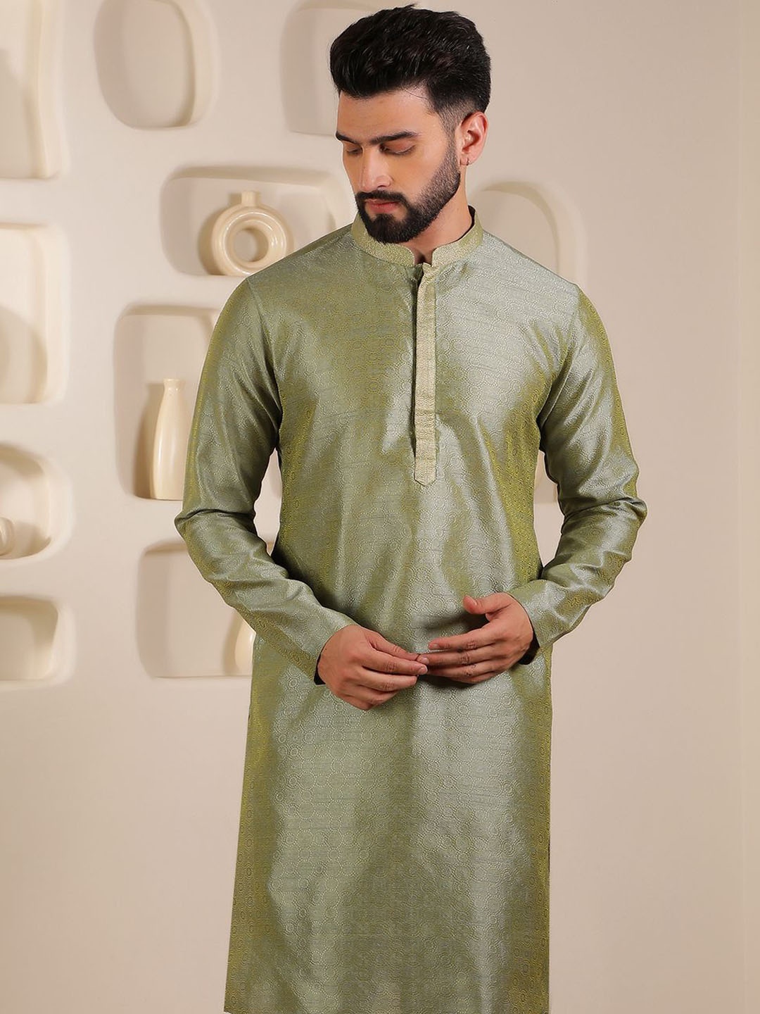 

Anouk Men Jacquard Kurta, Grey
