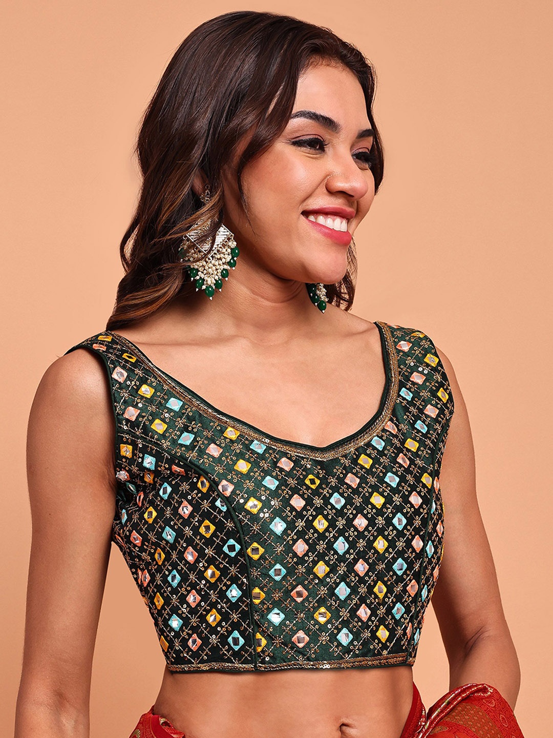 

Globon impex Embellished Sequined Embroidered blouse, Green