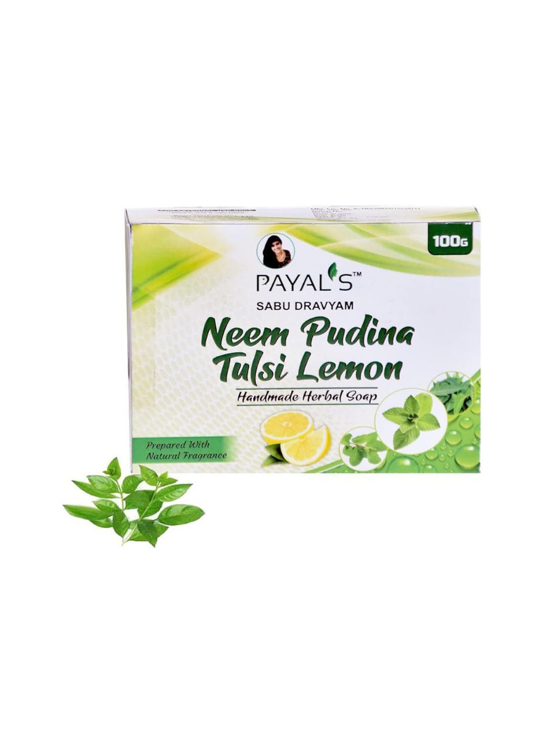 

PAYALS HERBAL LLP Sabu Dravyam Neem Pudina Tulsi Lemon Soap - 100 g, Green