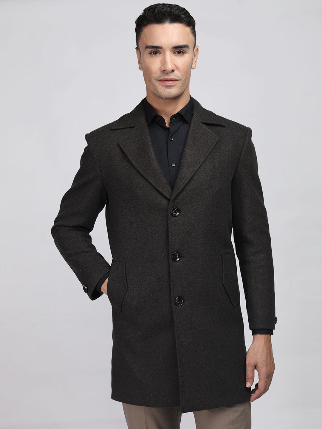 

PROTEX Men Single Breasted Overcoat, Coffee brown