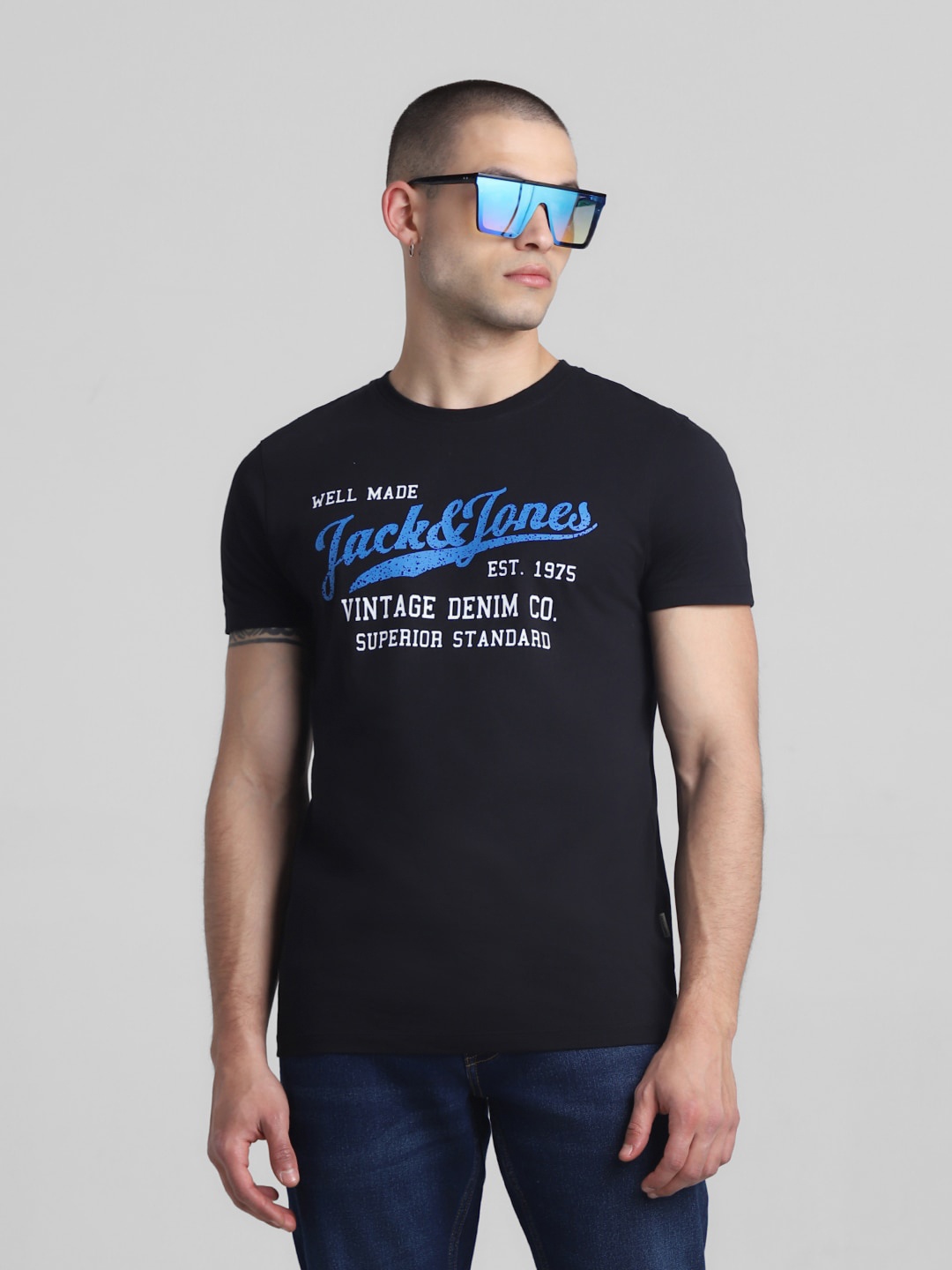 

Jack & Jones Typography Printed Slim Fit Pure Cotton T-shirt, Black