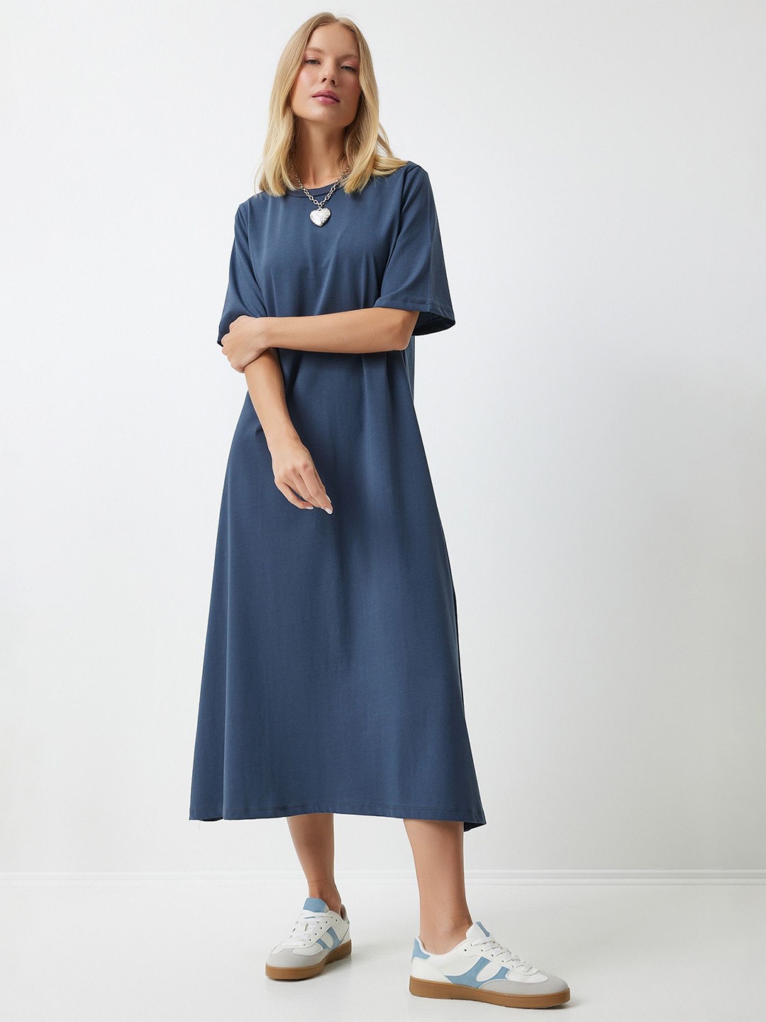 

Happiness istanbul Keyhole Neck A-Line Midi Dress, Blue