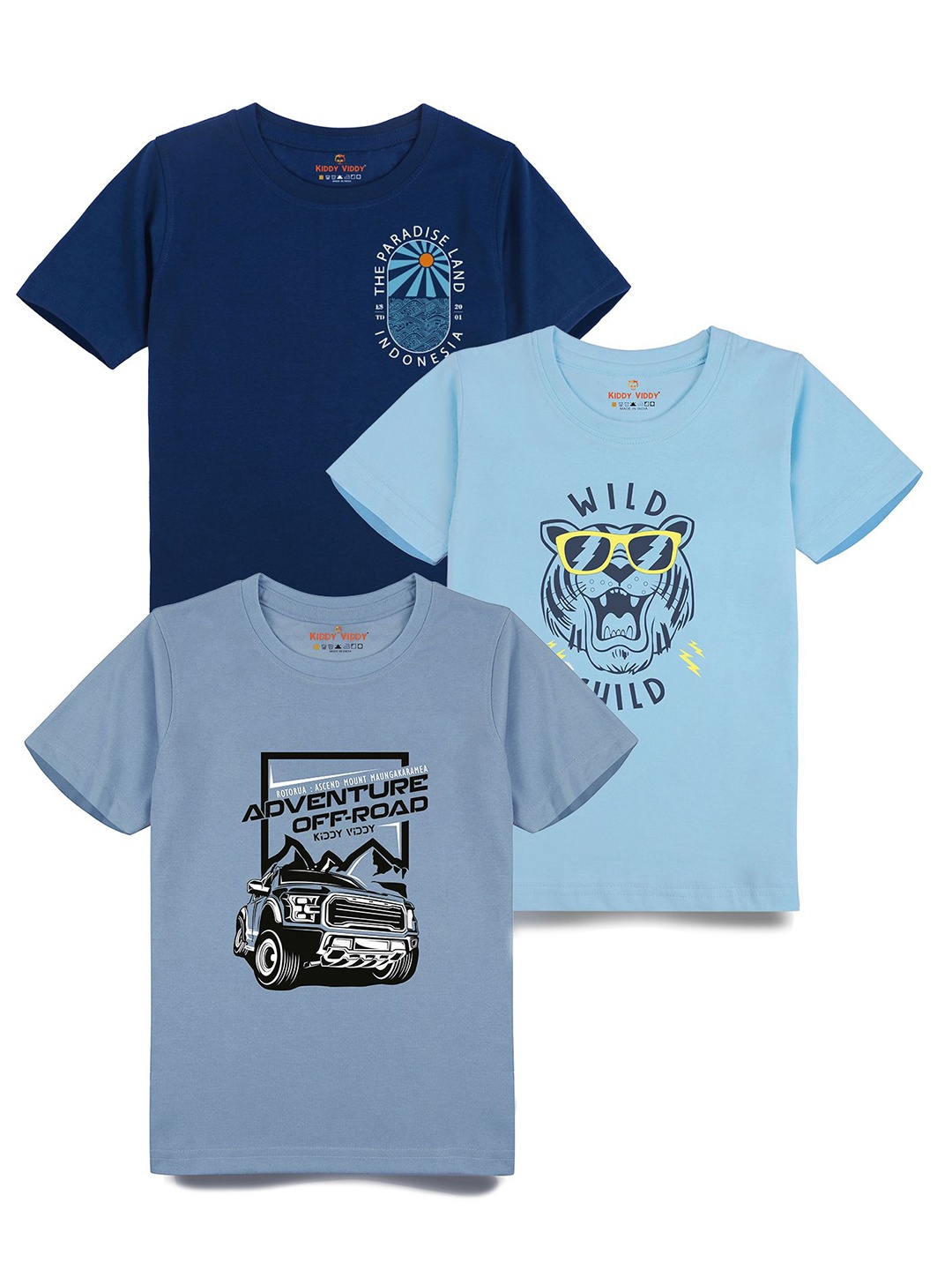 

AUSK Boys Pack Of 3 Graphic Printed Round Neck Cotton T-Shirts, Navy blue