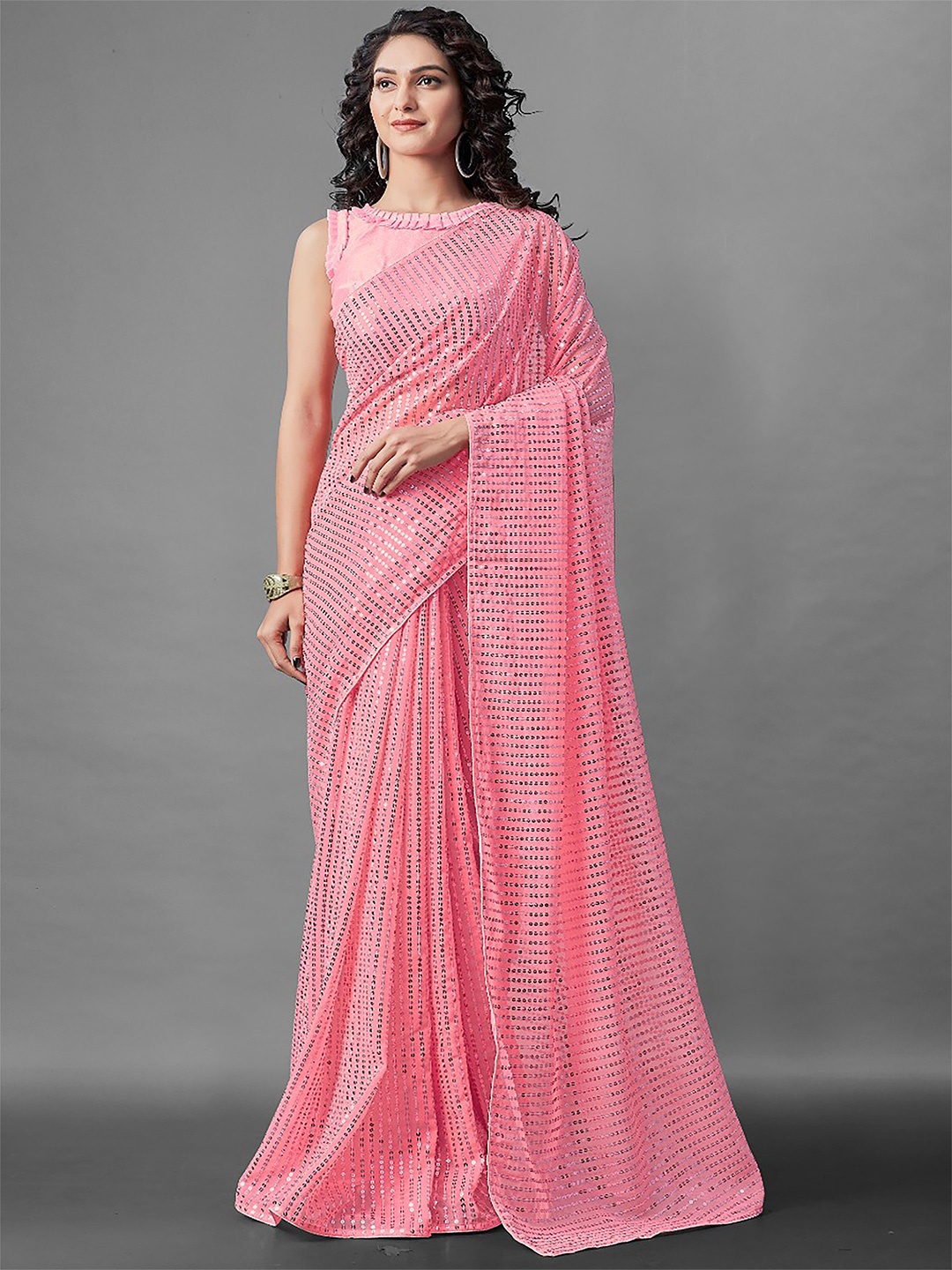 

Anouk Embellished Sequinned Saree with blouse piece, Pink