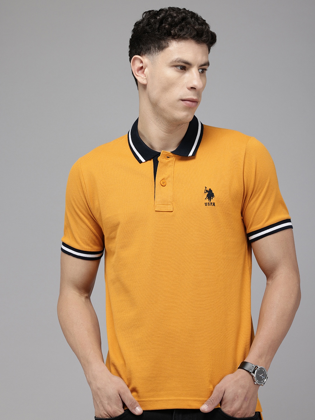 

U.S. Polo Assn. Polo Collar Pure Cotton Slim Fit T-shirt, Mustard