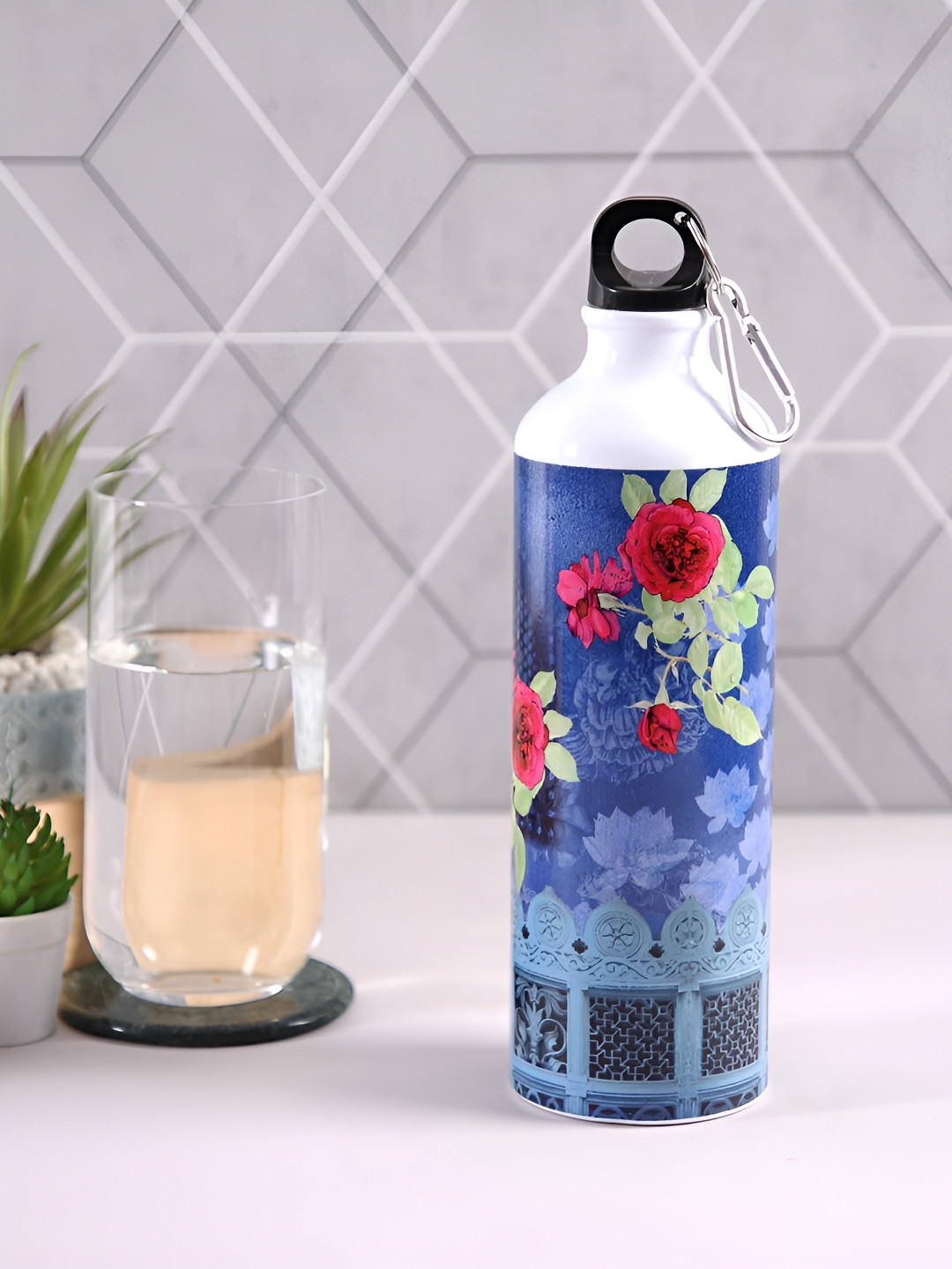 

PENTADECO Blue & Red Floral Printed Single Wall Vacuum Water Bottle 750 ml