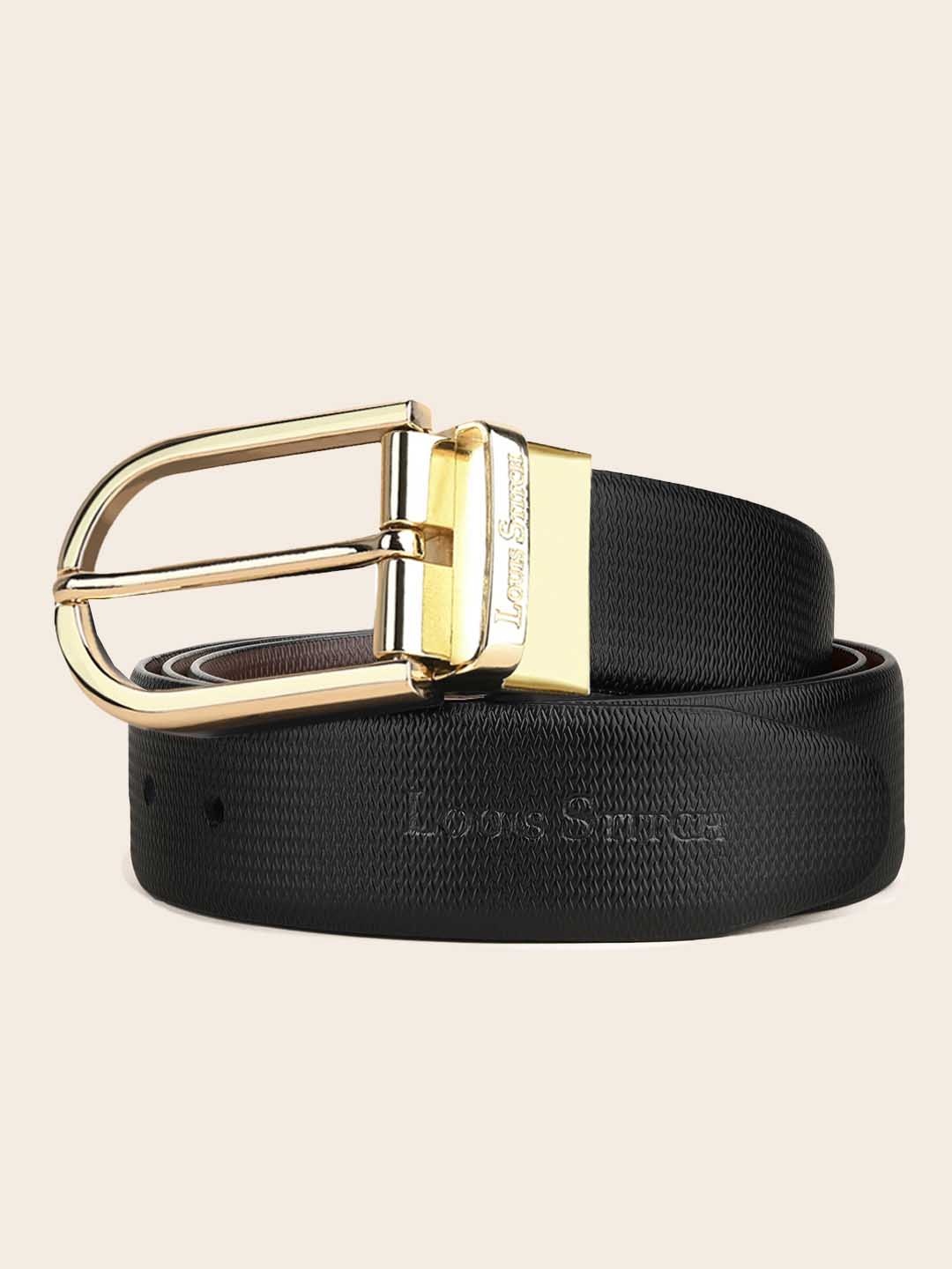 

LOUIS STITCH Men Black Textured Leather Formal Belt