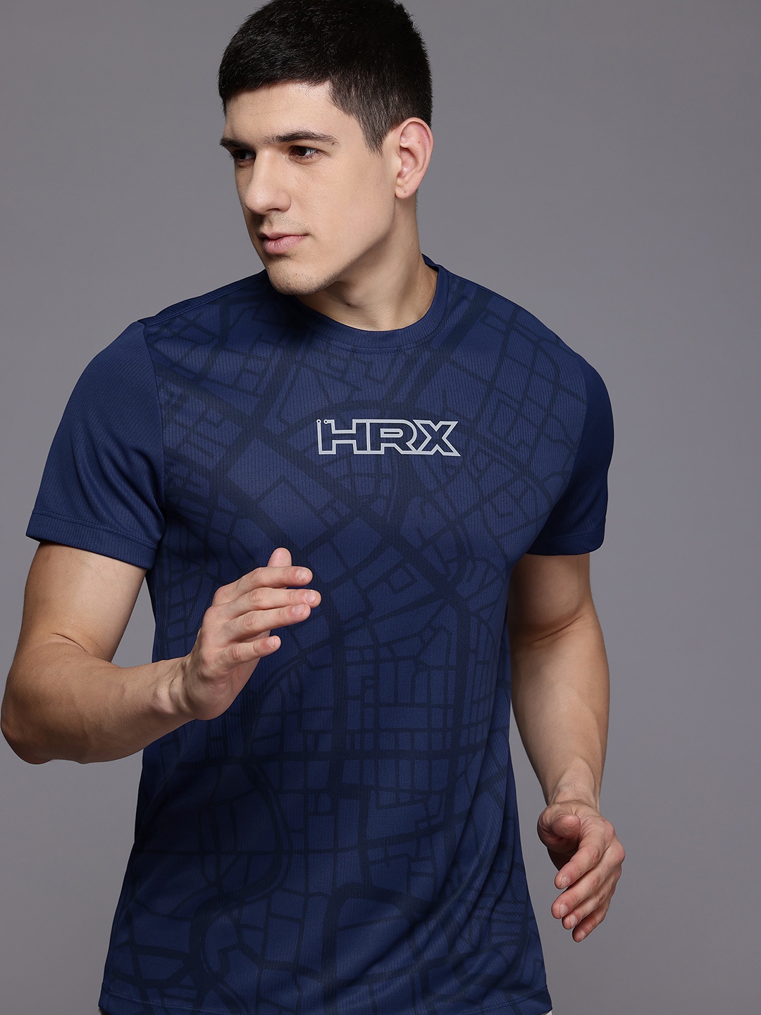 

HRX by Hrithik Roshan Printed Running T-shirt, Navy blue