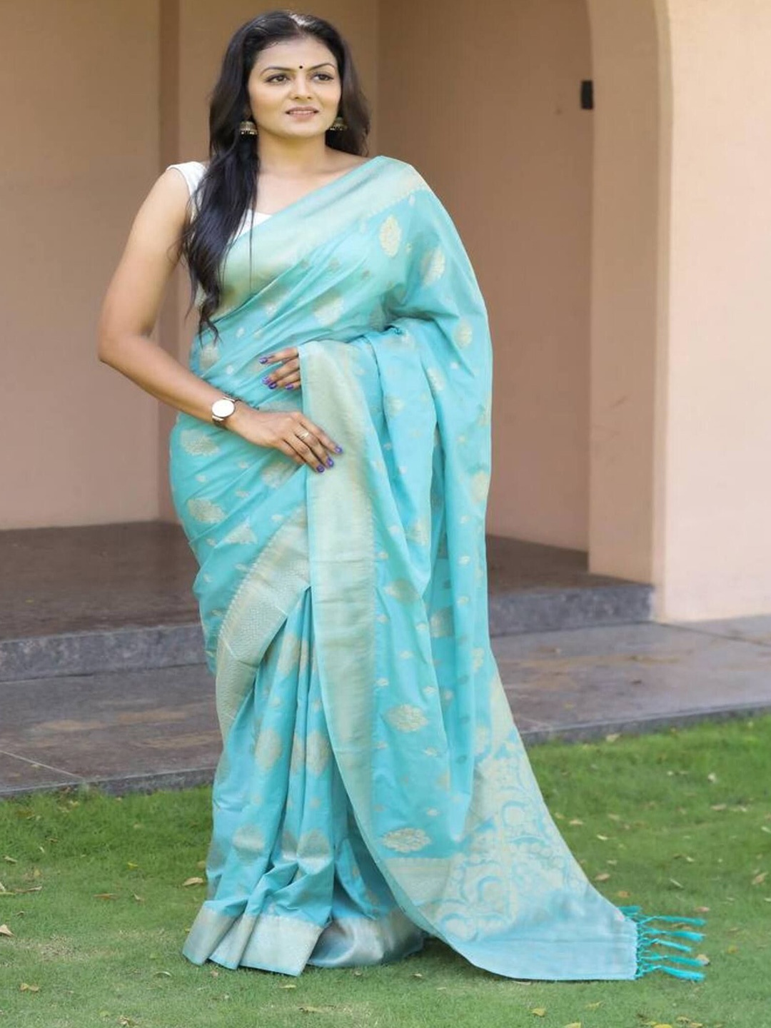 

SANJANA SILK Woven Design Zari Banarasi Saree, Blue