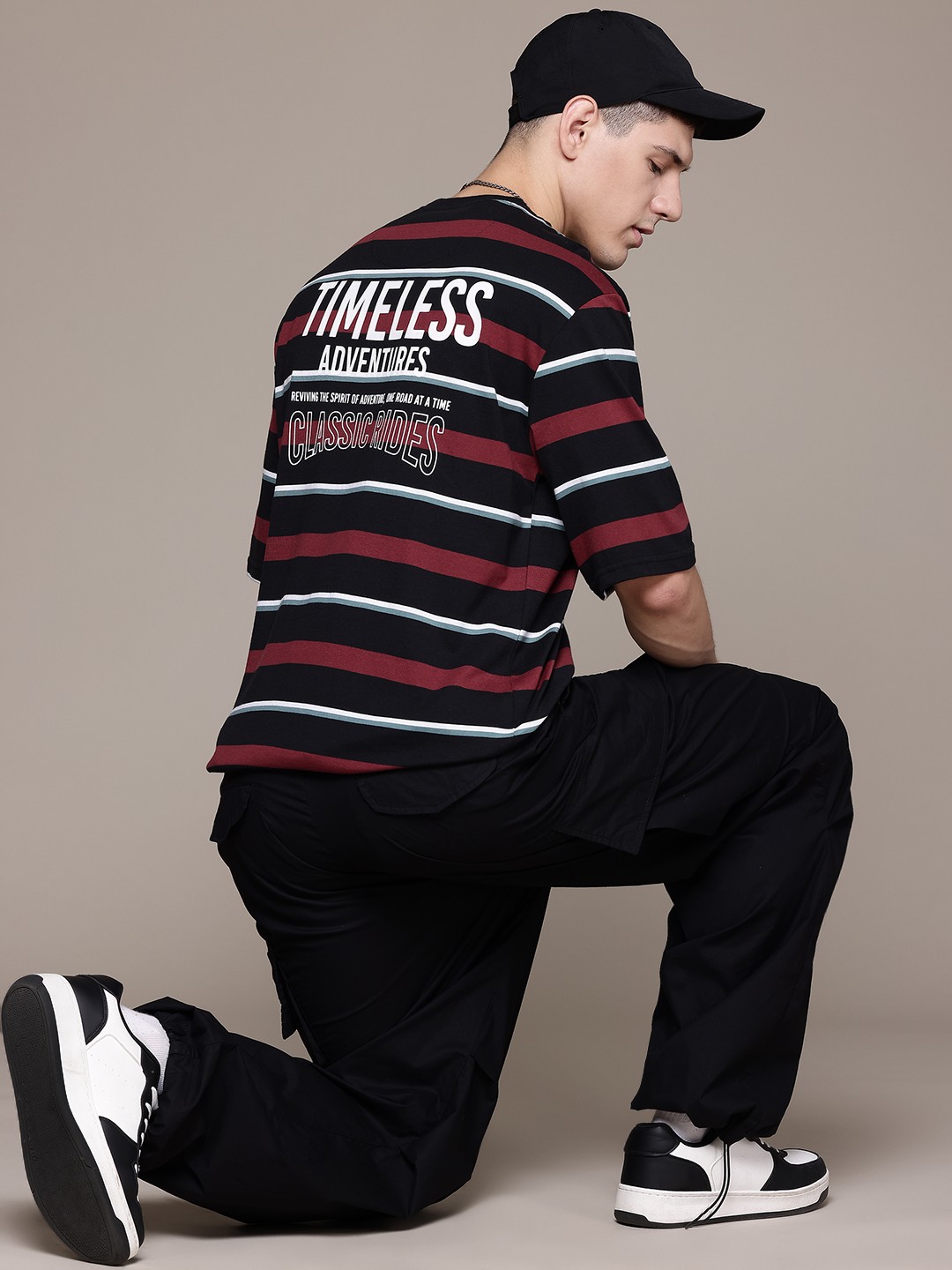 

The Roadster Lifestyle Co. Striped Oversized T-shirt, Black
