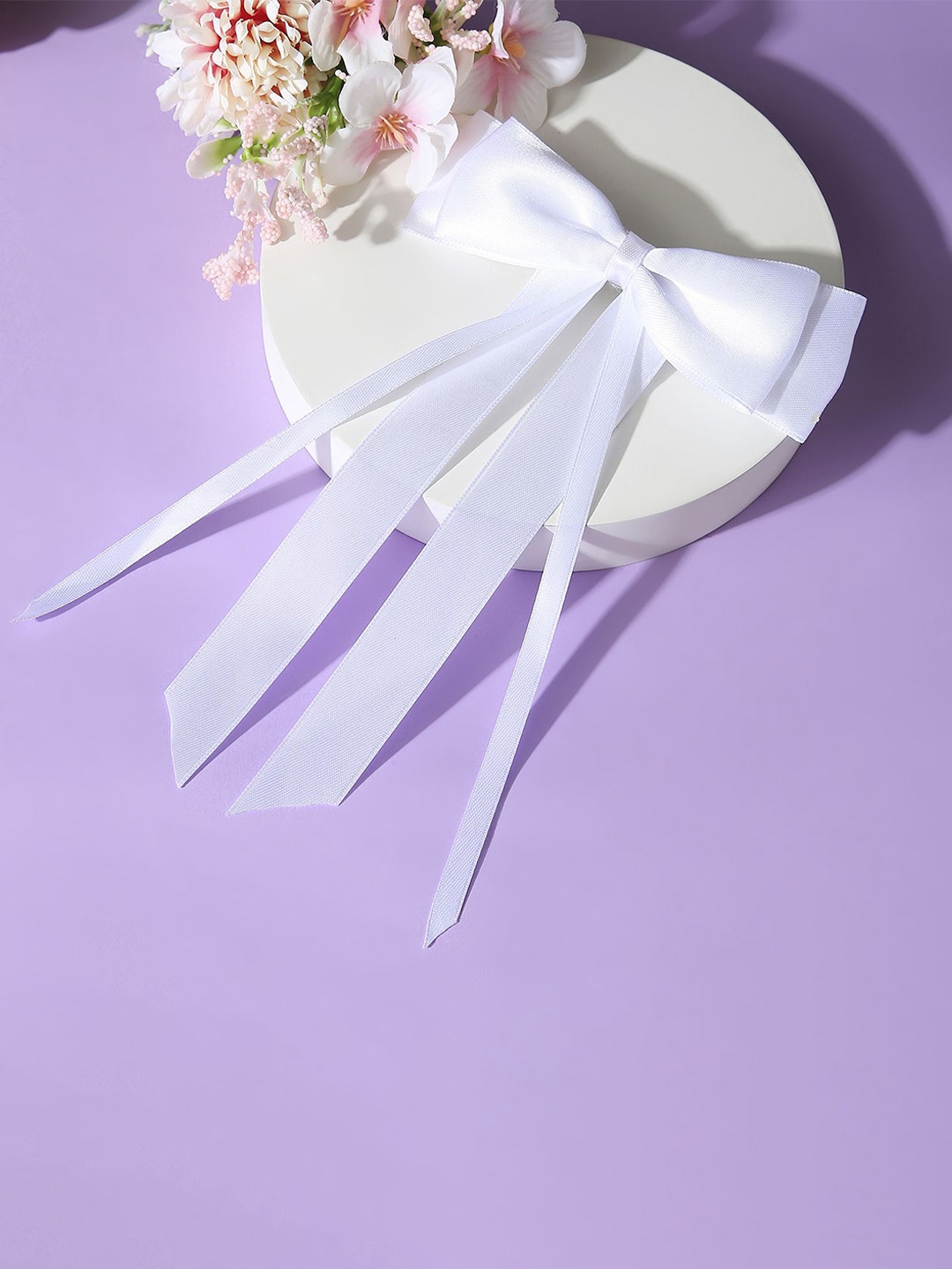 

Arendelle Girls Satin Silk Ribbon Double Bow French Barrette, White