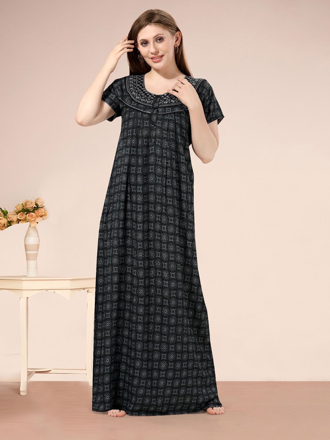 

Soulemo Printed Maxi Nightdress, Black