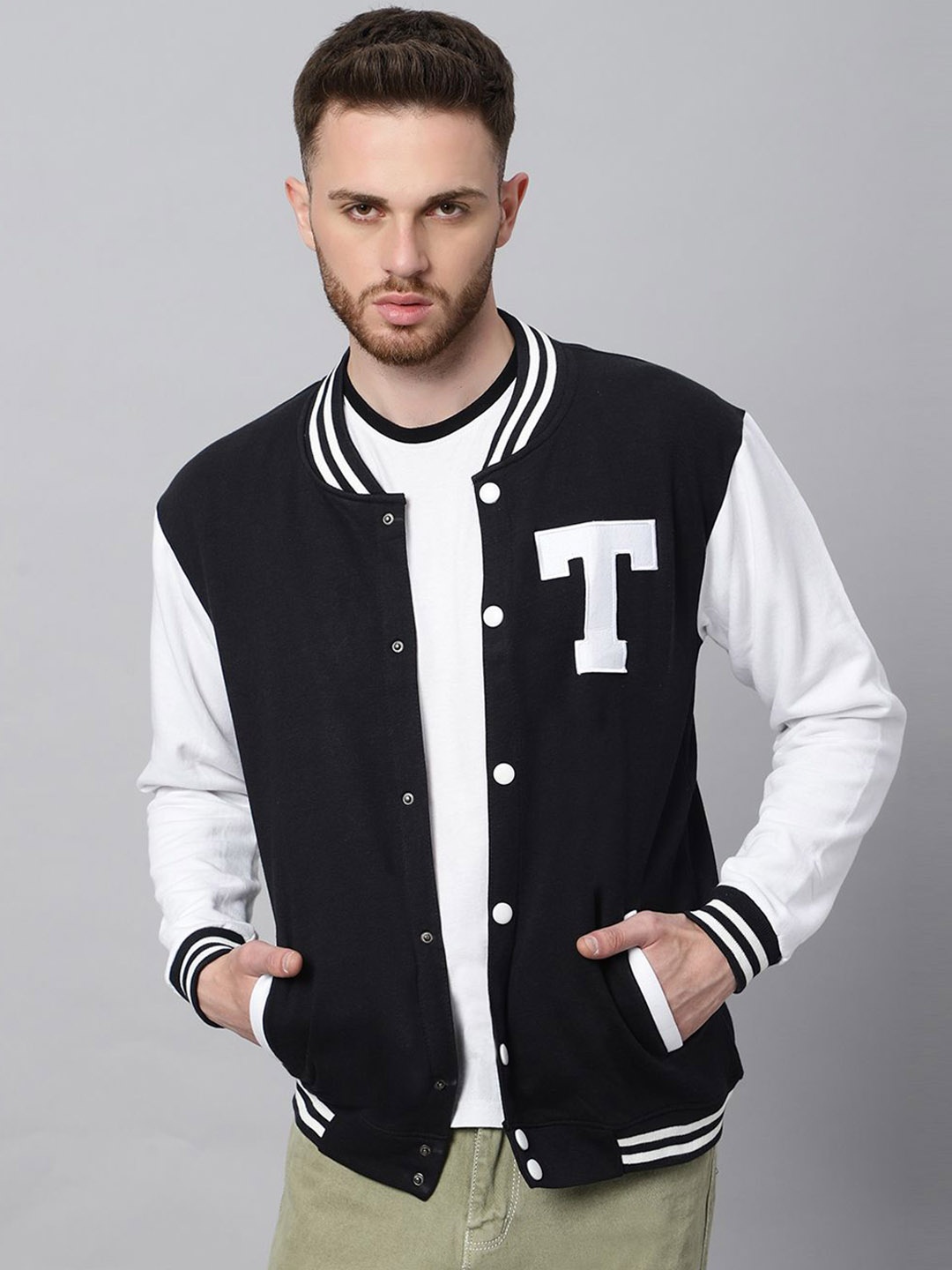 

Be Savage Men Windcheater Outdoor Sporty Jacket with Patchwork, Black