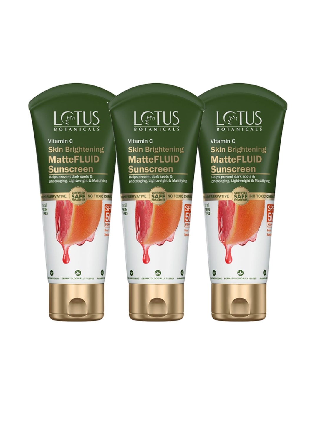 

Lotus Botanicals Set Of 3 Vitamin C MatteFluid SPF 50+ Sunscreen-50g Each, Green