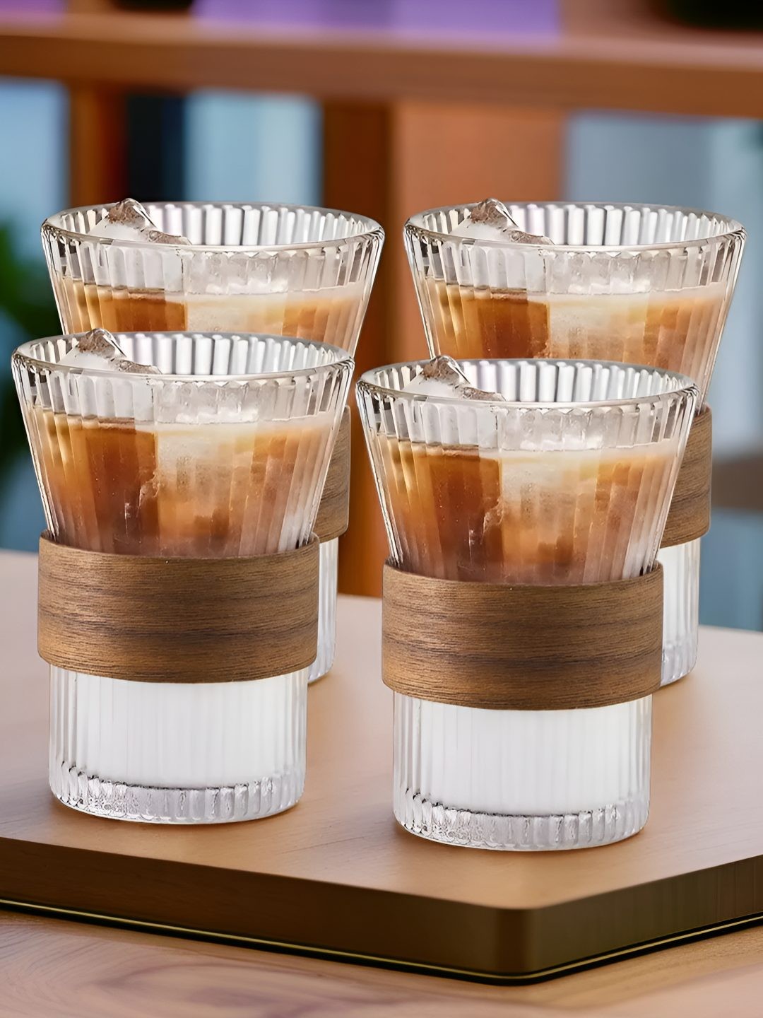 

UMAI Transparent 4 Pieces Textured Dishwasher Safe Water Glass-280 ml