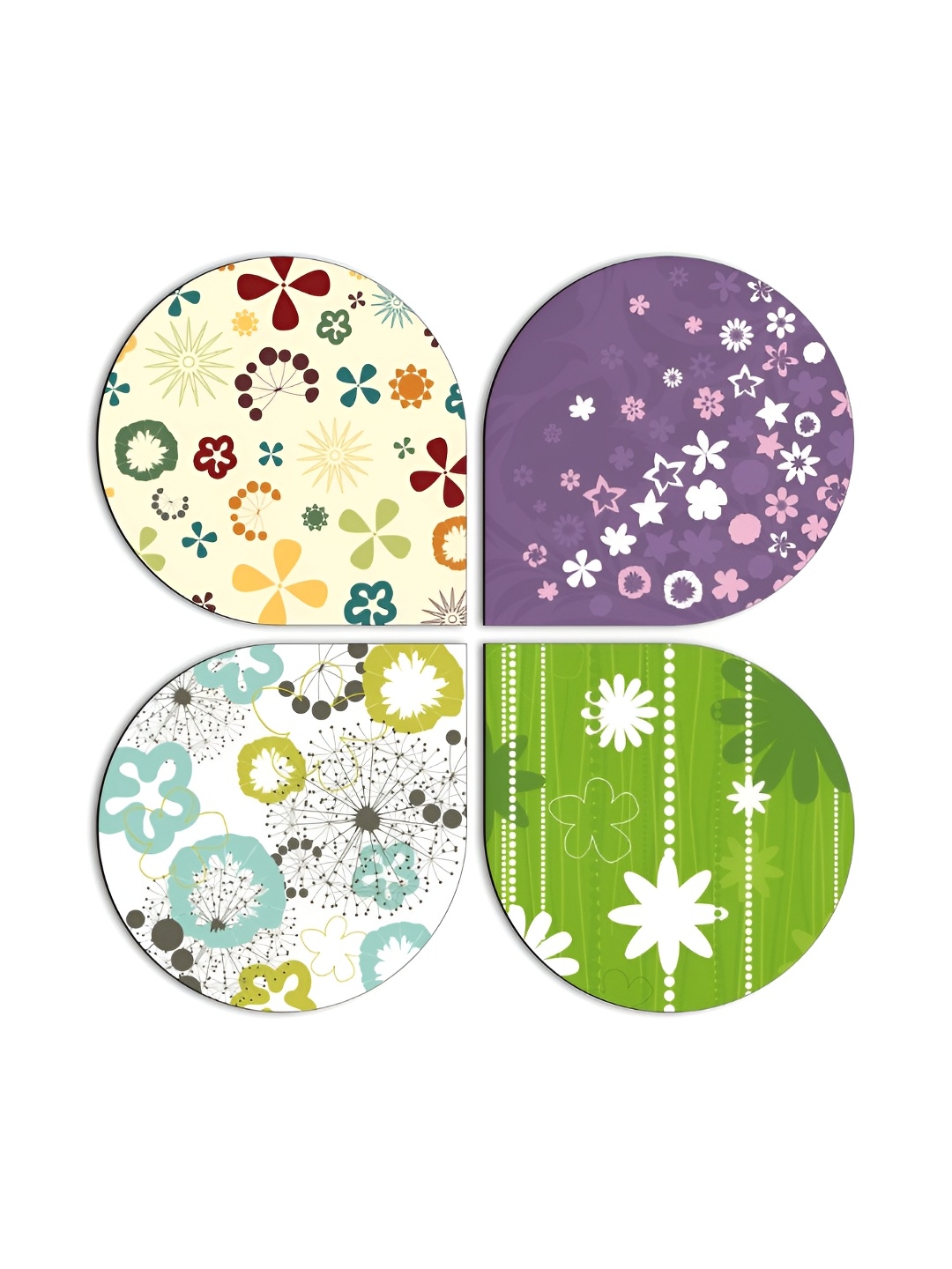 

CLAWCRAFTS Green & Yellow 4 Pieces Floral Wooden Wall Art