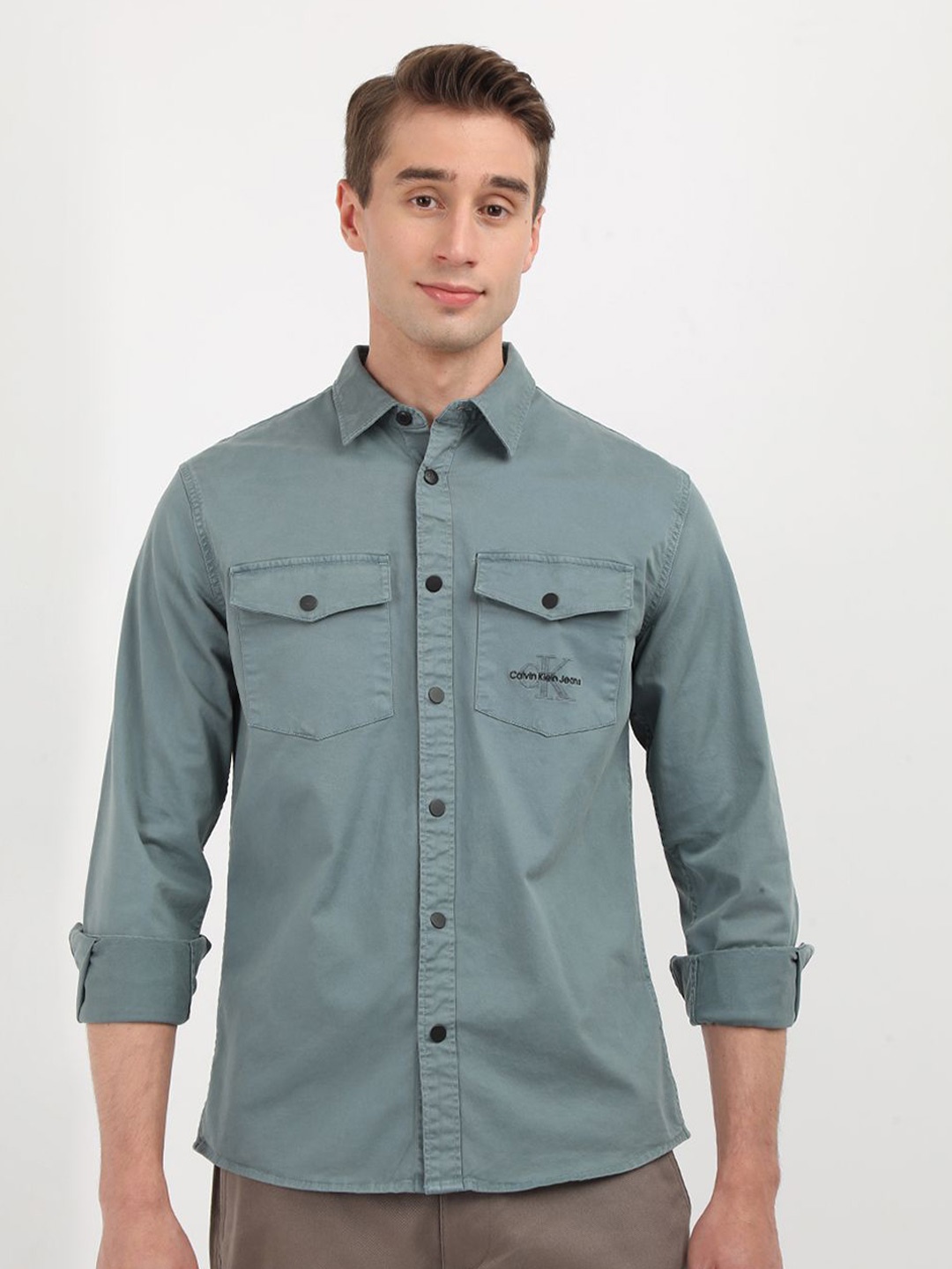 

Calvin Klein Jeans Men Opaque Casual Shirt, Green