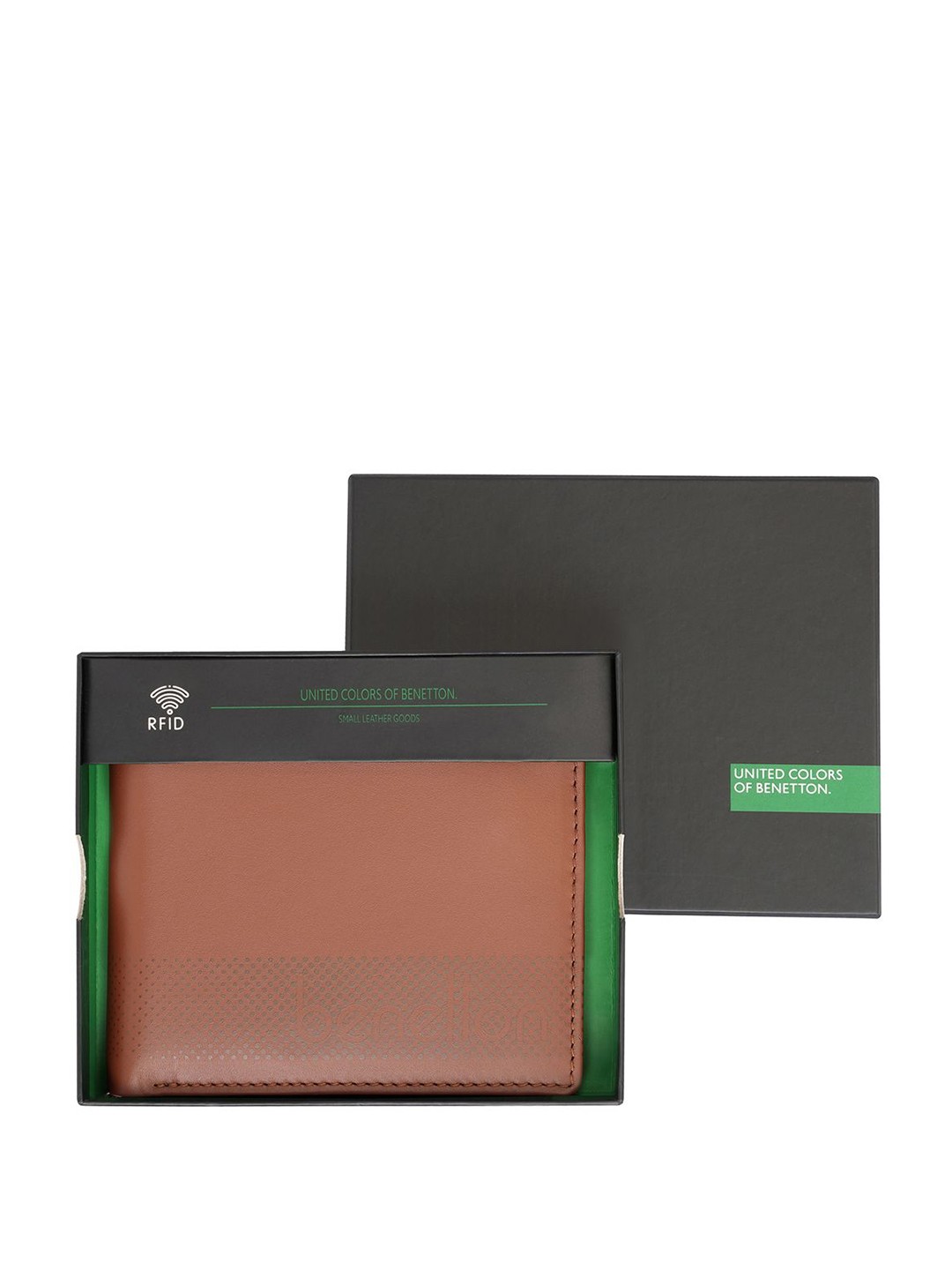 

United Colors of Benetton Men Solid Leather Two Fold Wallet, Tan