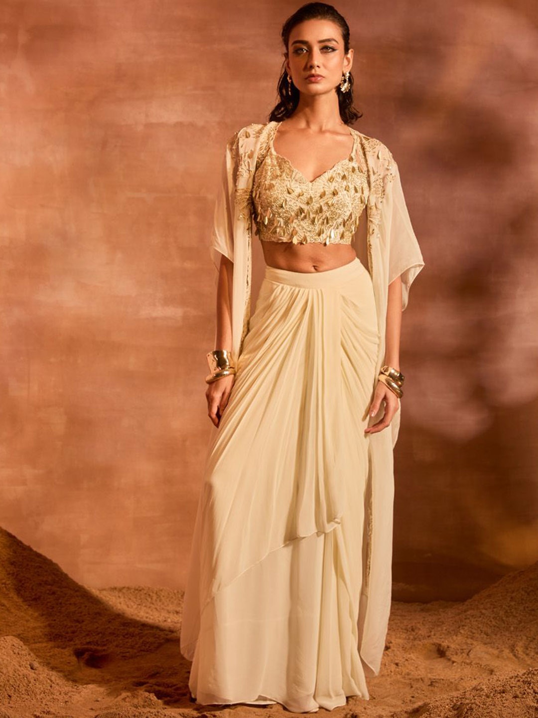 

DIVYA AGGARWAL Embellished Top & Skirt & Shrug, Off white